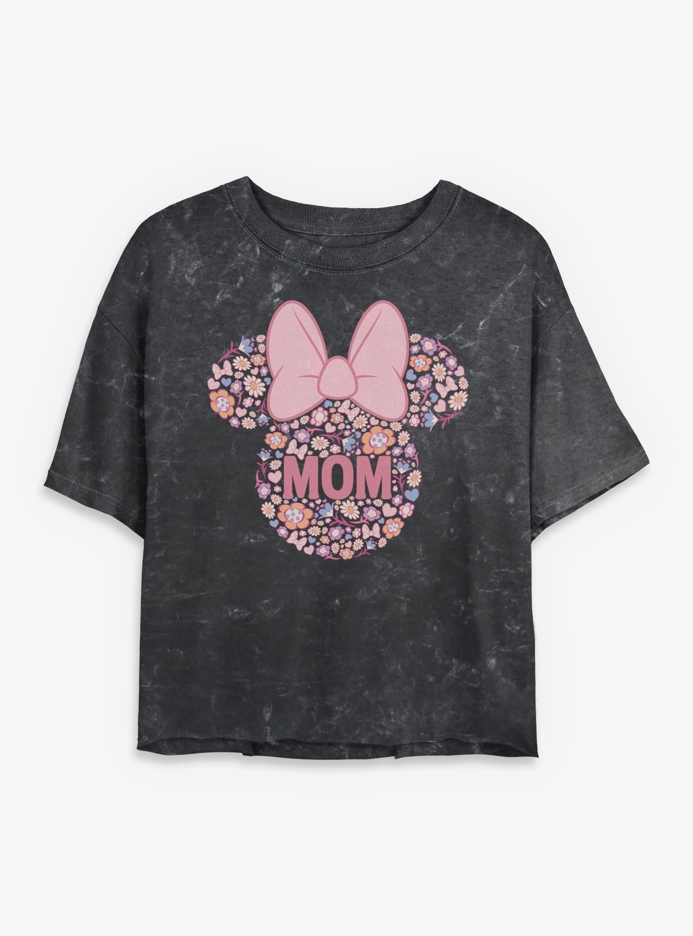 Disney Minnie Mouse Mom Flower Pattern Girls Mineral Wash Crop T-Shirt, , hi-res