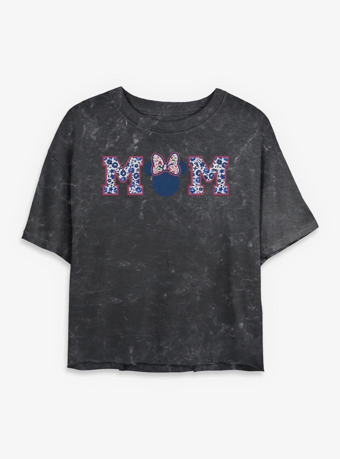 Disney Minnie Mouse Mom Flower Pattern Collegiate Girls Mineral Wash Crop T-Shirt, , hi-res