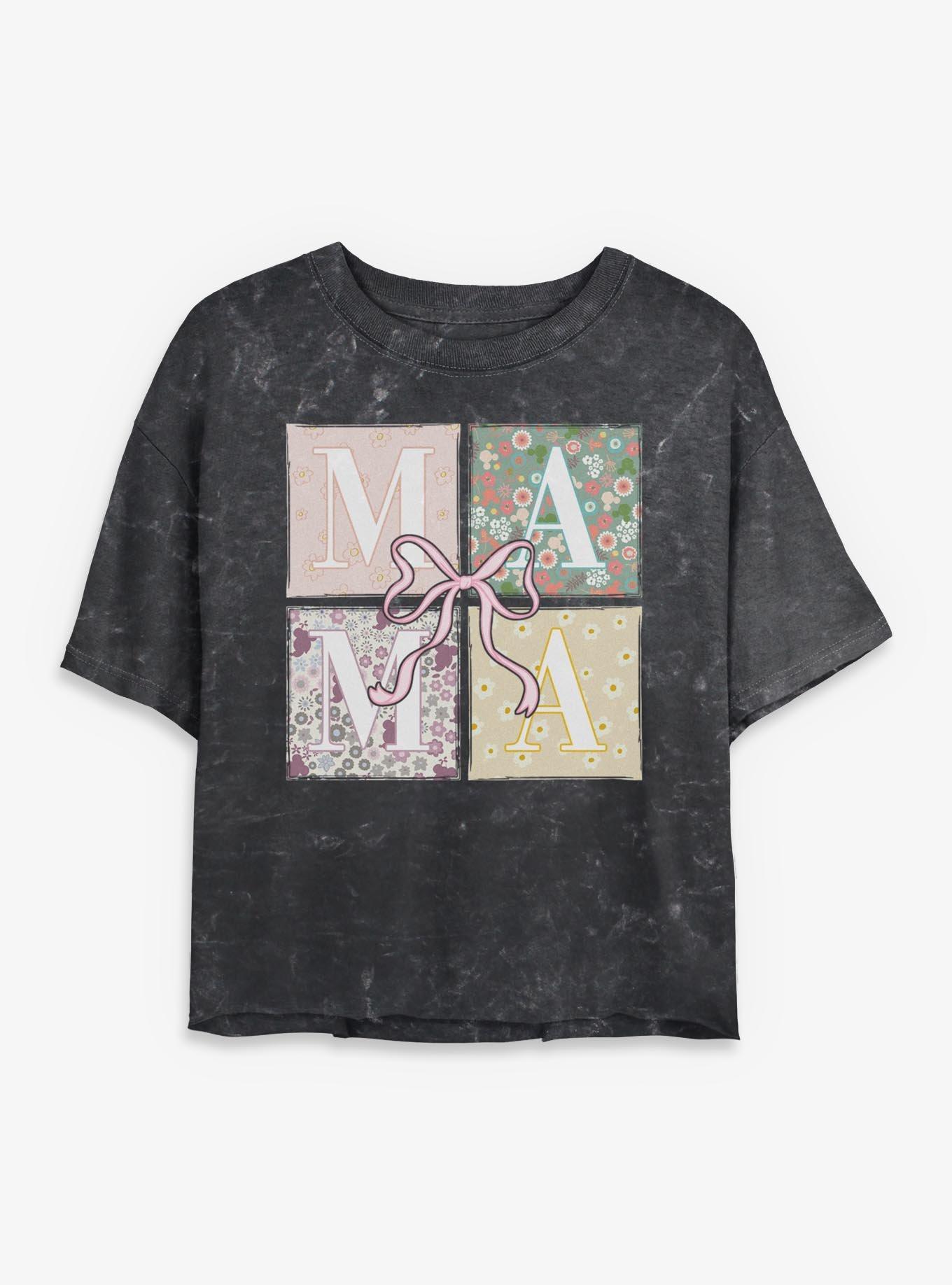 Disney Mickey Mouse Mama Floral Boxed Up Girls Mineral Wash Crop T-Shirt, , hi-res