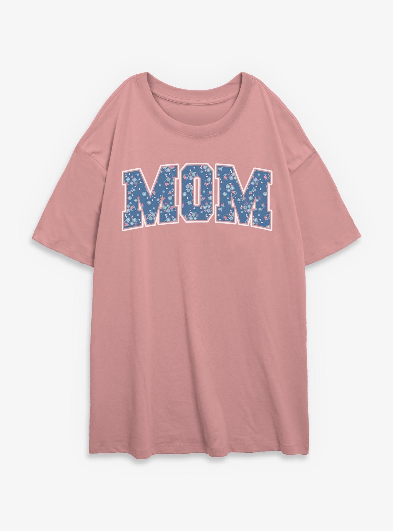 Disney Minnie Mouse Mom Collegiate Flower Pattern Girls Oversized T-Shirt