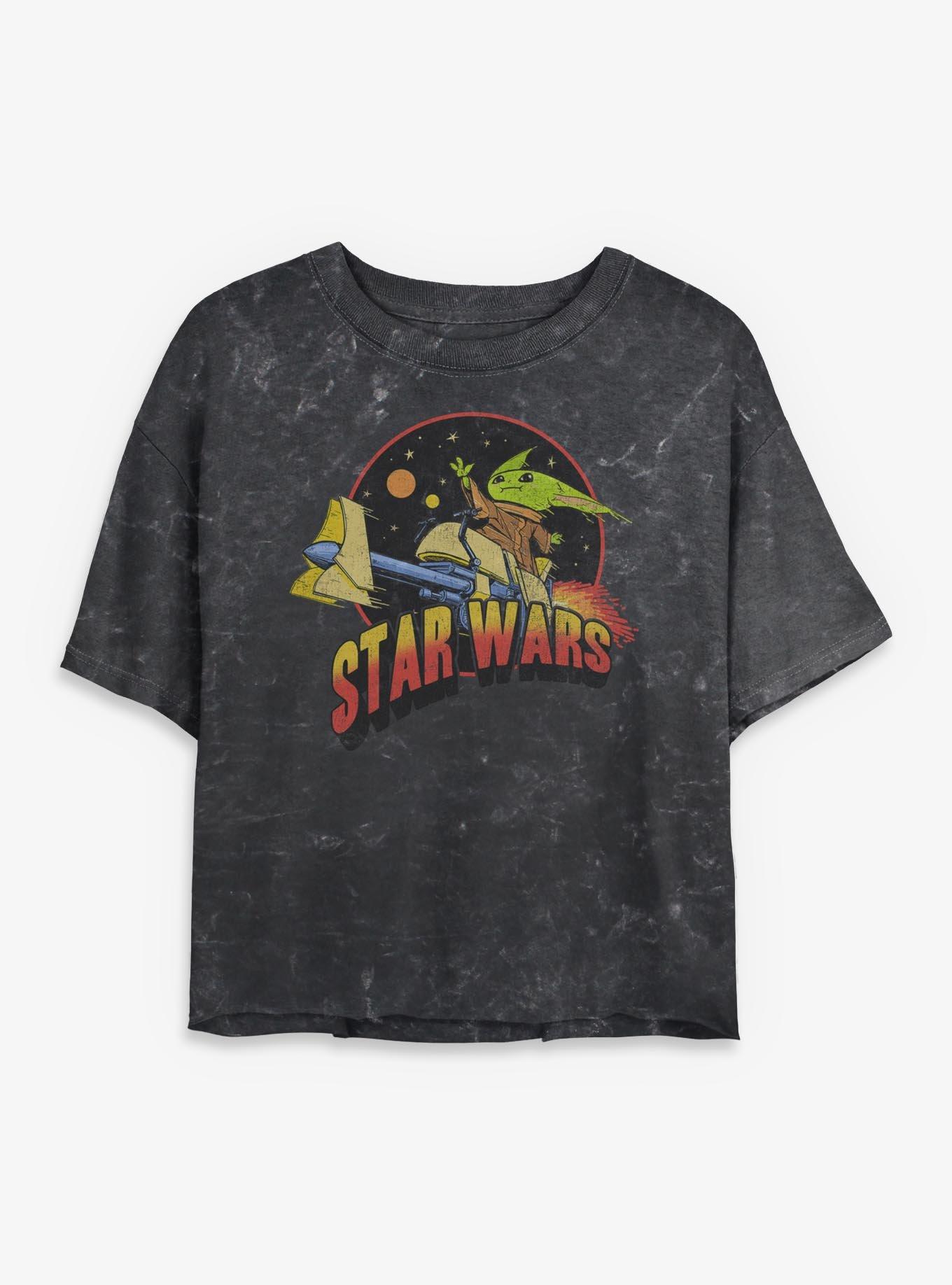 Star Wars The Mandalorian Grogu Riding In Space Mineral Wash Womens Crop T-Shirt, , hi-res