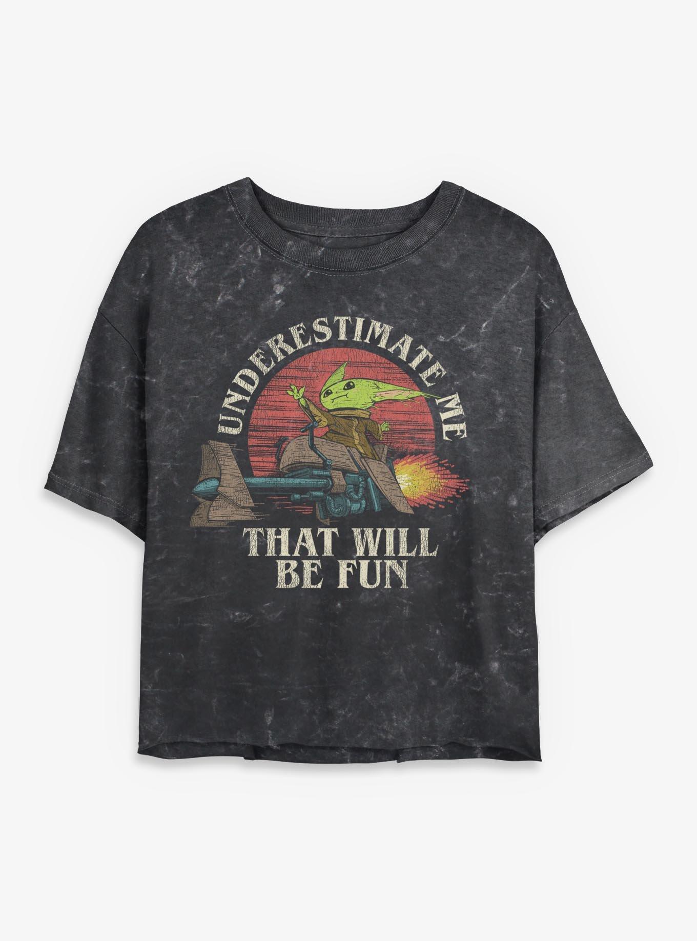 Star Wars The Mandalorian Grogu Underestimate Me That Will Be Fun Mineral Wash Womens Crop T-Shirt, , hi-res