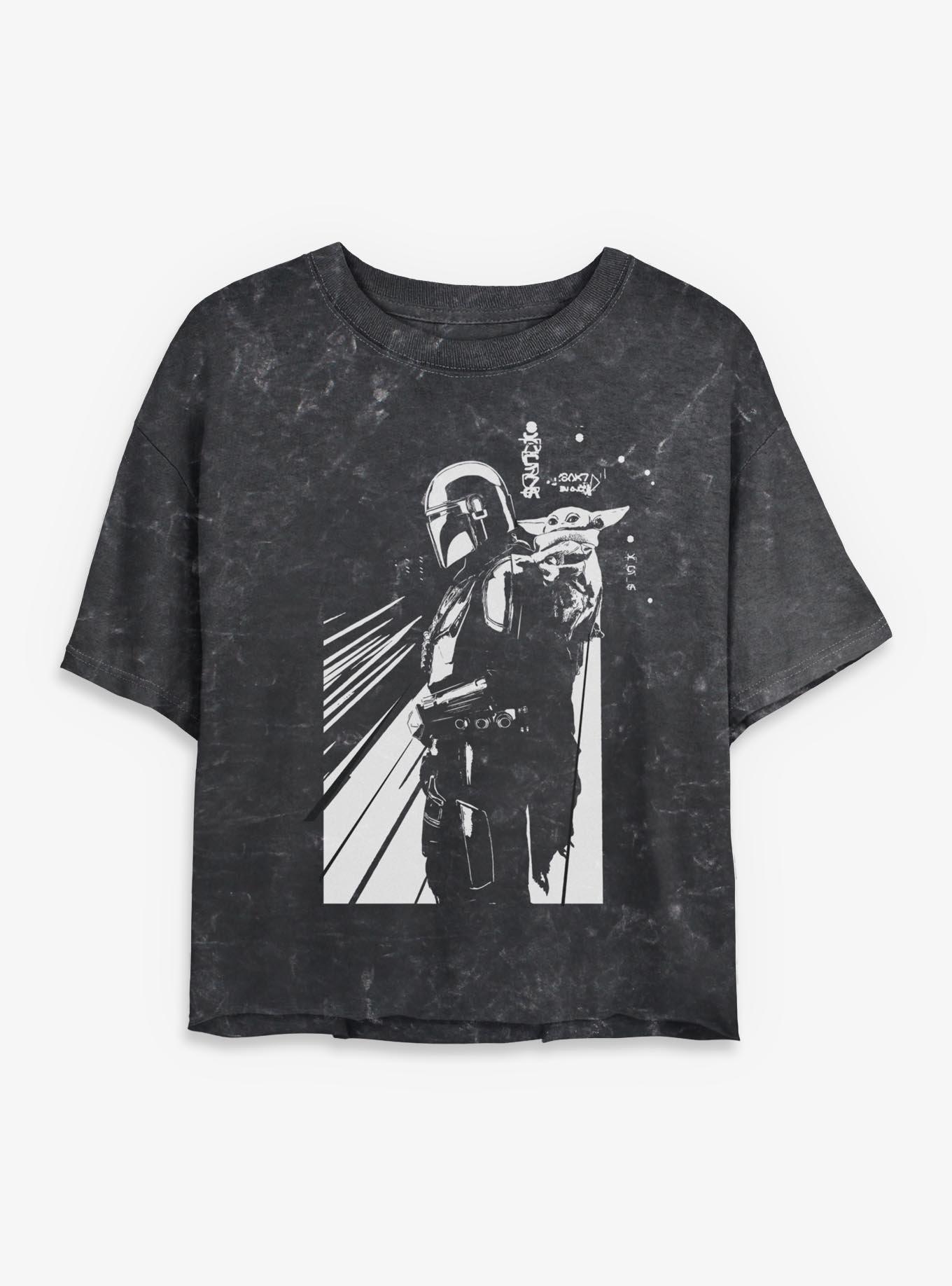Star Wars: The Mandalorian And Grogu In The Shadows The Mandalorian & Grogu Mineral Wash Womens Crop T-Shirt, , hi-res