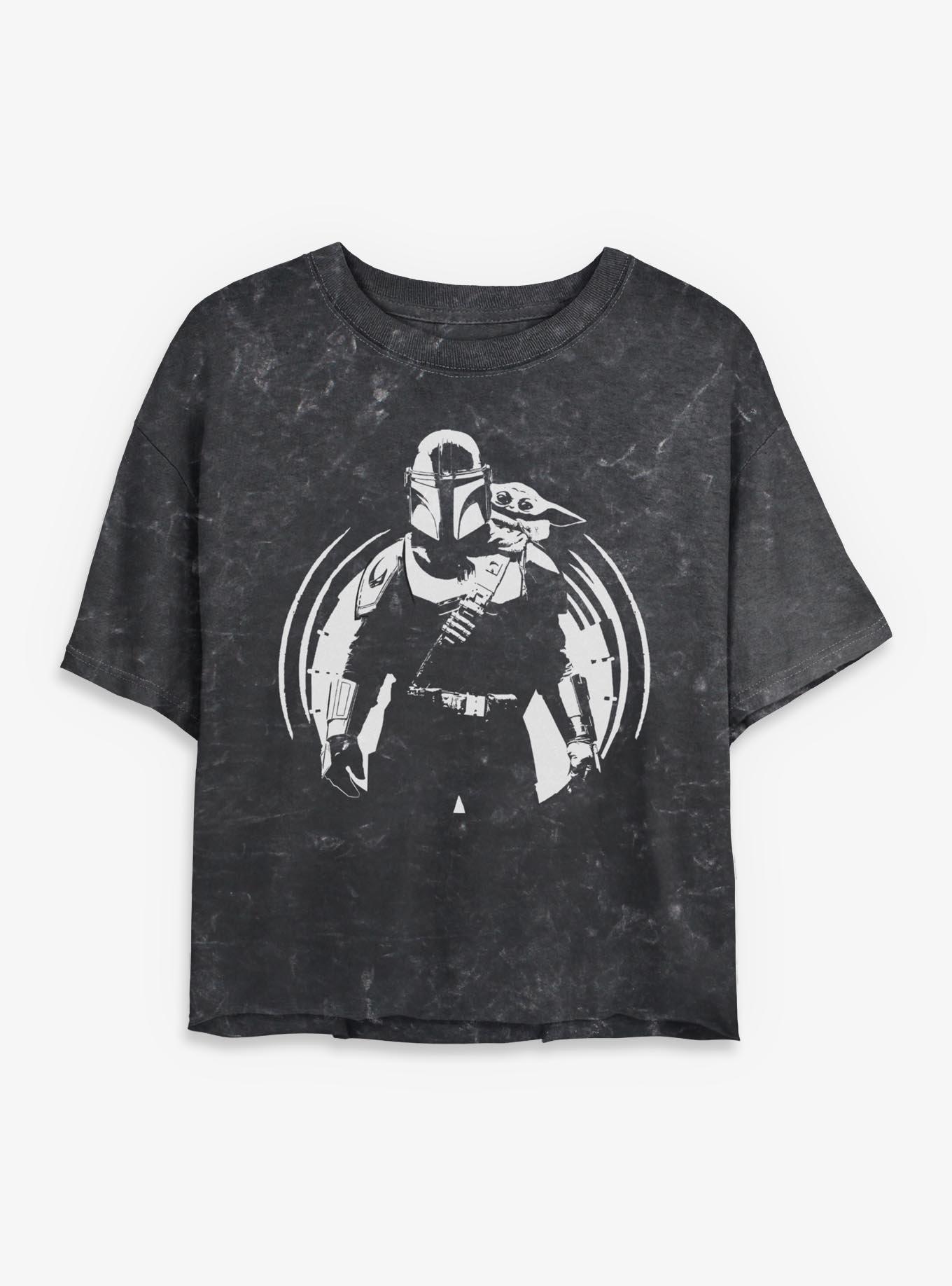 Star Wars: The Mandalorian And Grogu The Mandalorian and Grogu Silhouette Icon Mineral Wash Womens Crop T-Shirt, BLACK, hi-res view 1