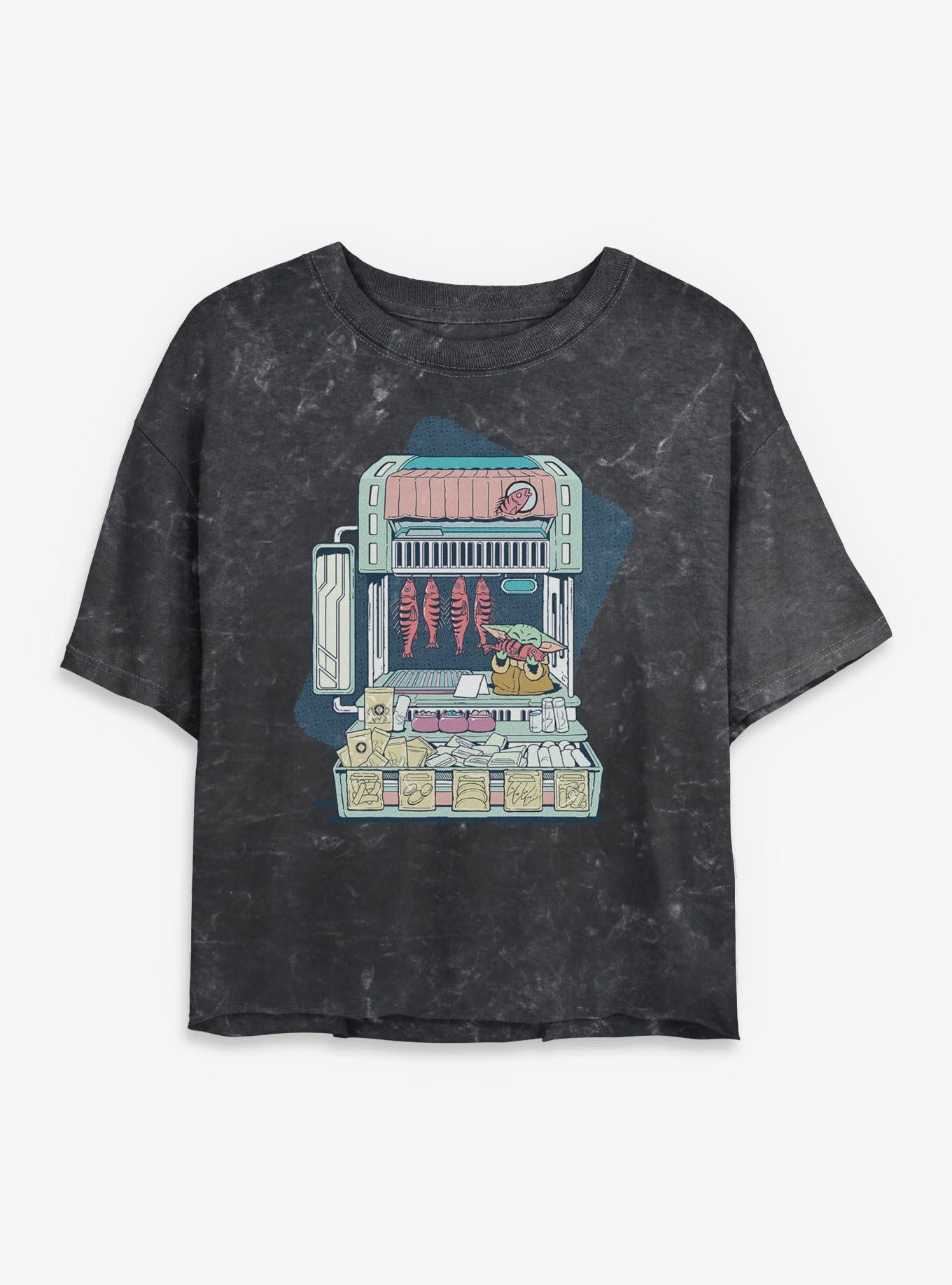Star Wars: The Mandalorian And Grogu Grogu At The Food Market Mineral Wash Womens Crop T-Shirt, , hi-res