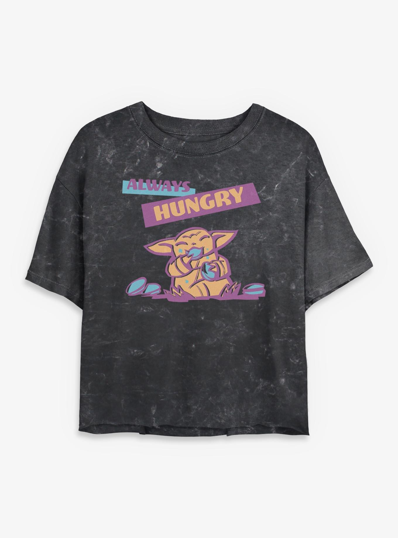 Star Wars: The Mandalorian And Grogu Always Hungry Mineral Wash Womens Crop T-Shirt, , hi-res