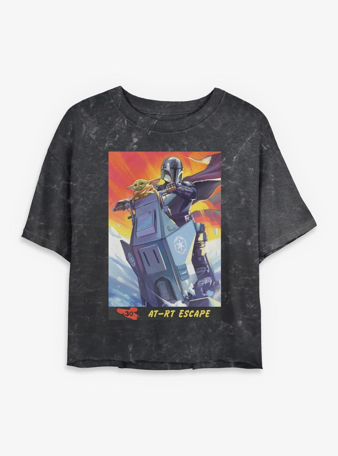 Star Wars: The Mandalorian And Grogu AT RT Escape The Mandalorian & Grogu Card Style Mineral Wash Womens Crop T-Shirt, , hi-res