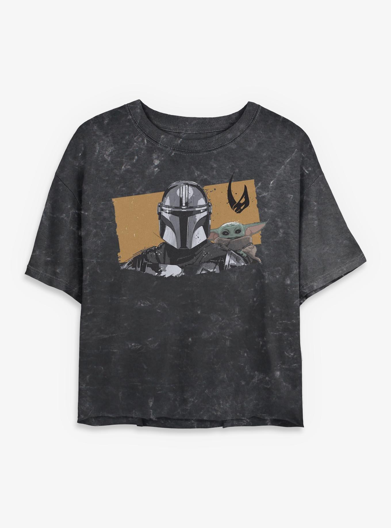 Star Wars: The Mandalorian And Grogu Mandalorian & Grogu Front Portrait Mineral Wash Womens Crop T-Shirt, , hi-res