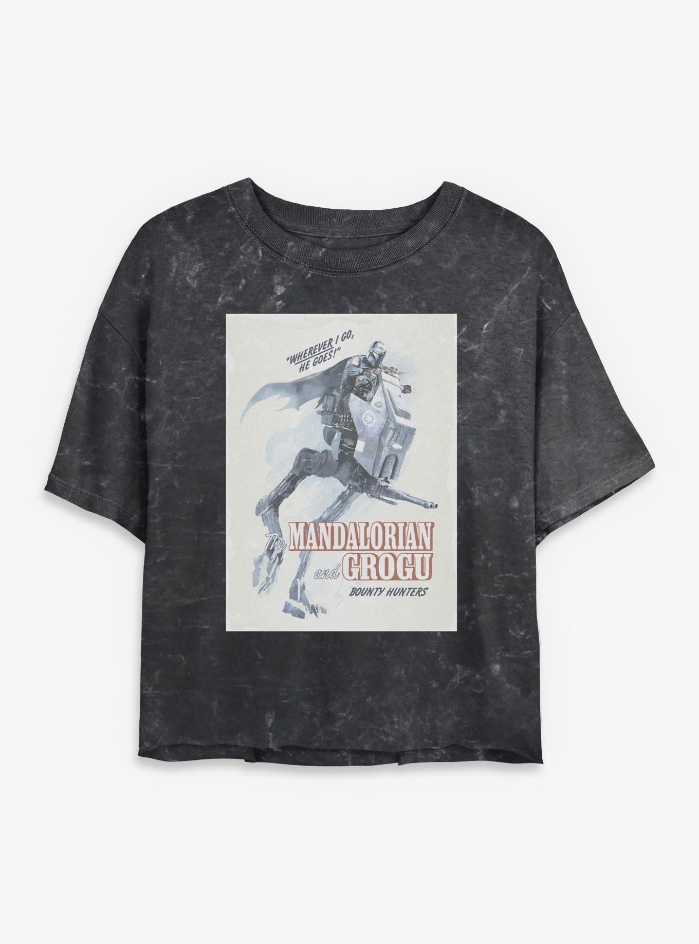Star Wars: The Mandalorian And Grogu Wherever I Go He Goes Mandalorian & Grogu Mineral Wash Womens Crop T-Shirt, , hi-res