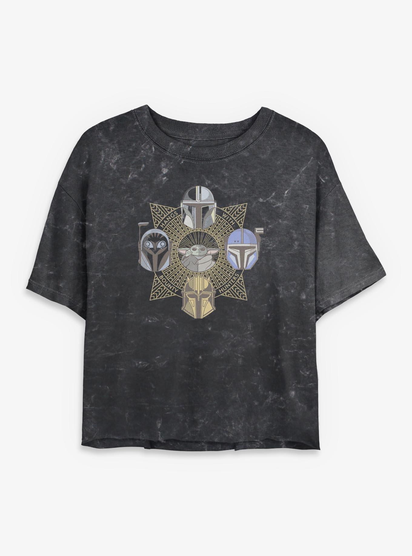 Star Wars The Mandalorian Grogu And Hunters Emblem Mineral Wash Womens Crop T-Shirt, , hi-res