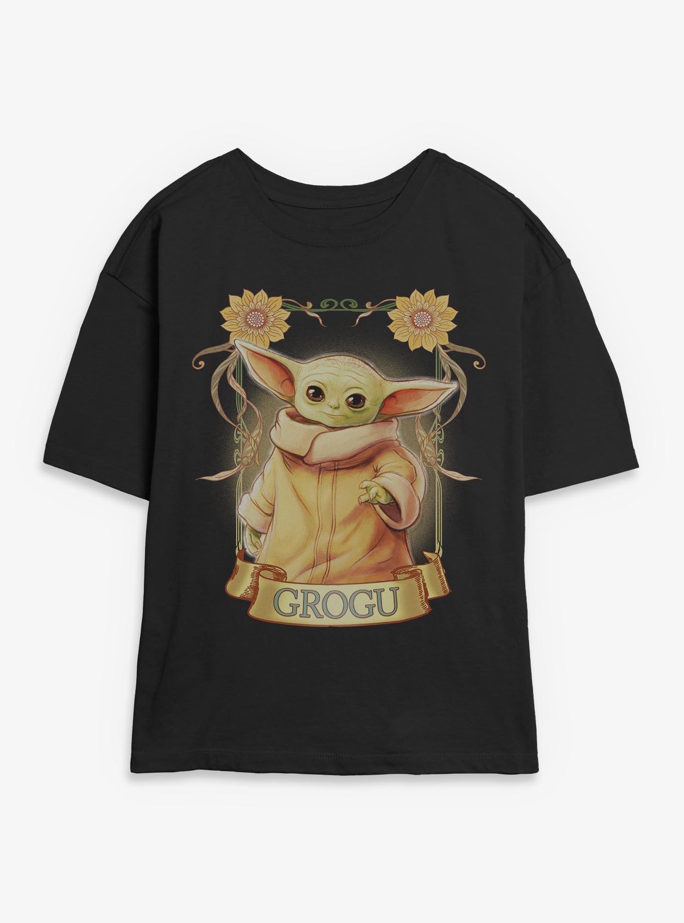 Star Wars The Mandalorian Grogu Floral Ornate Frame Womens Skimmer T-Shirt, , hi-res