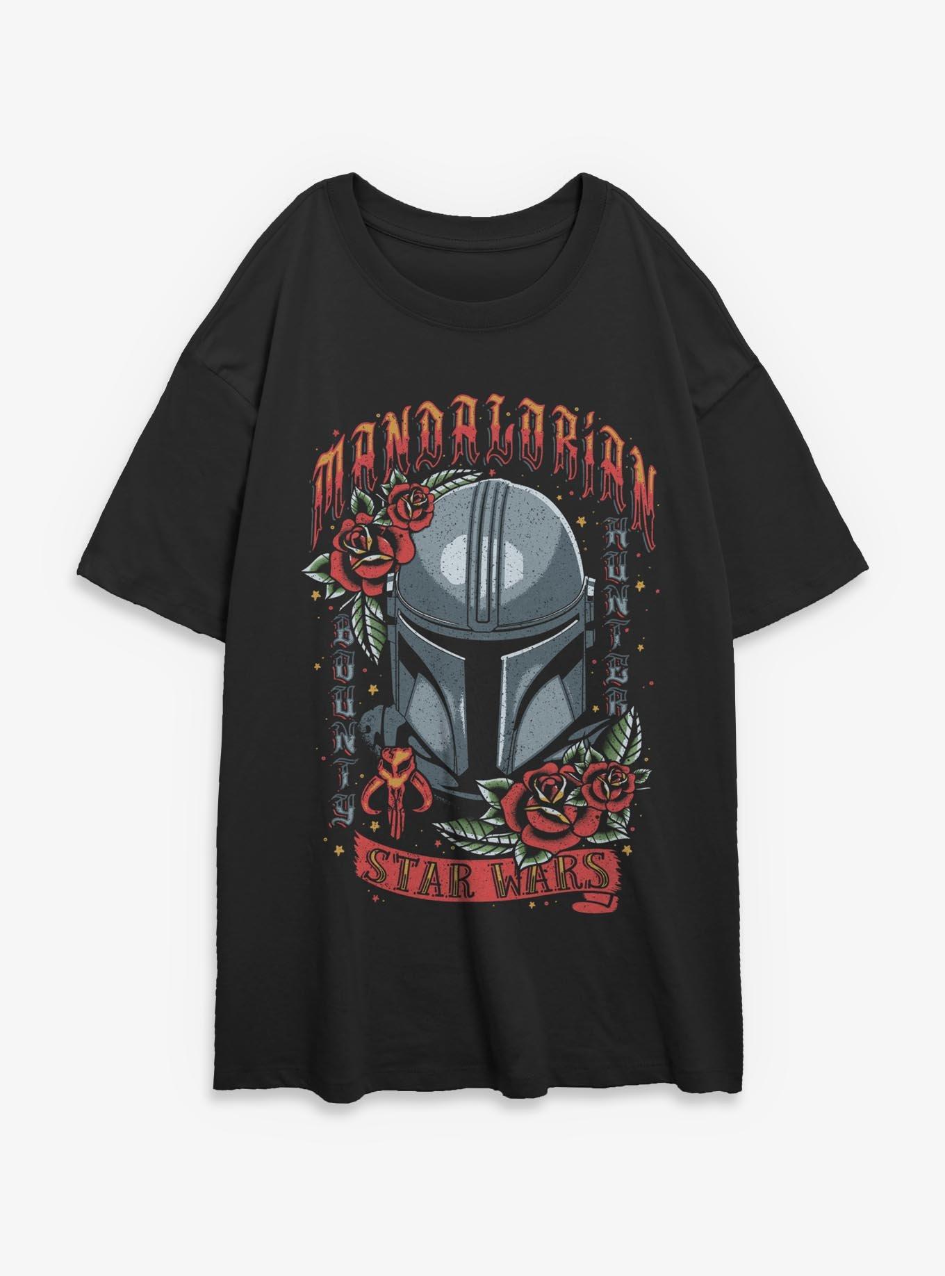 Star Wars The Mandalorian Tattoo Style Print Womens Oversized T-Shirt