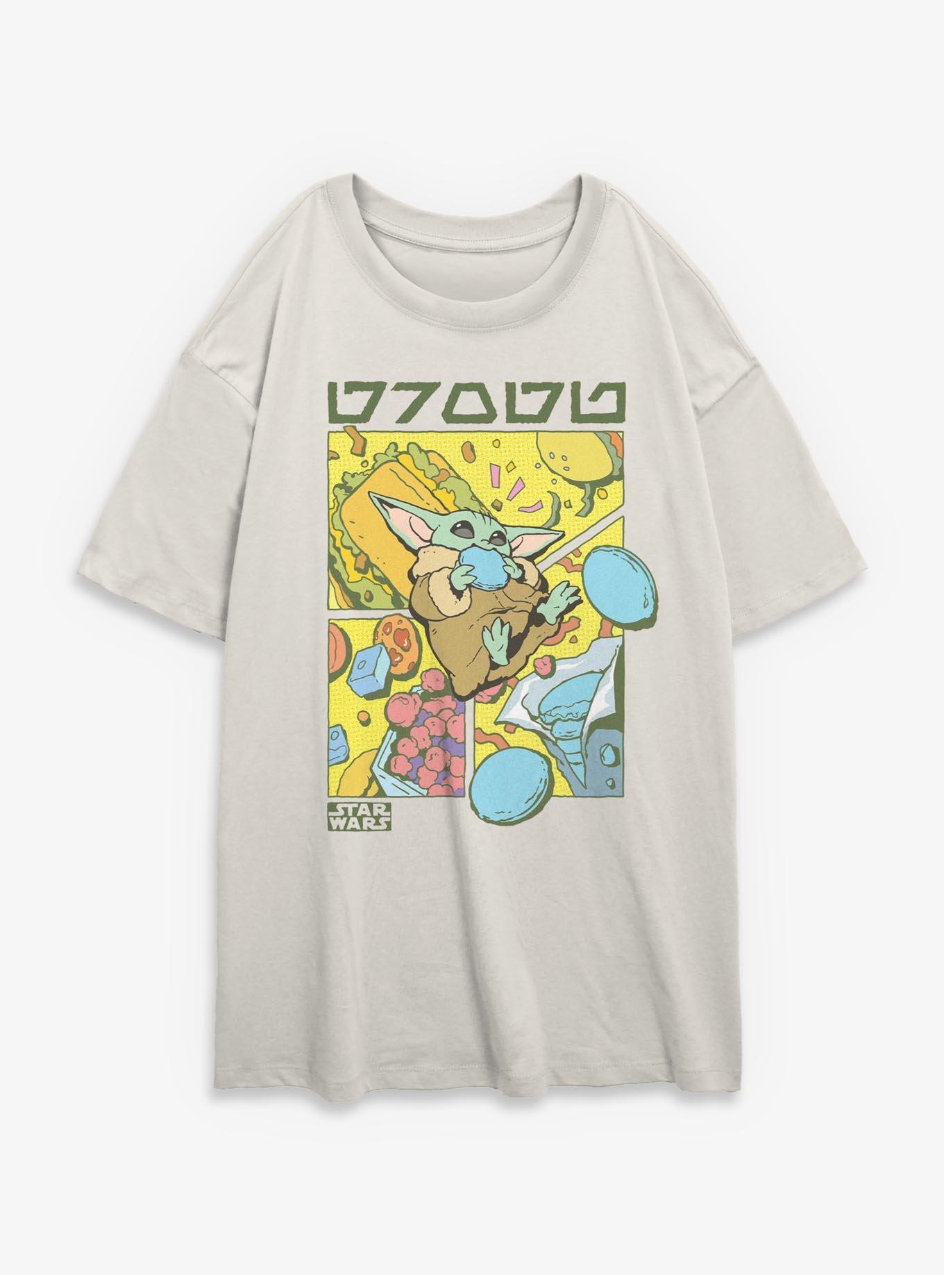 Star Wars: The Mandalorian And Grogu Snack Comic Style Womens Oversized T-Shirt