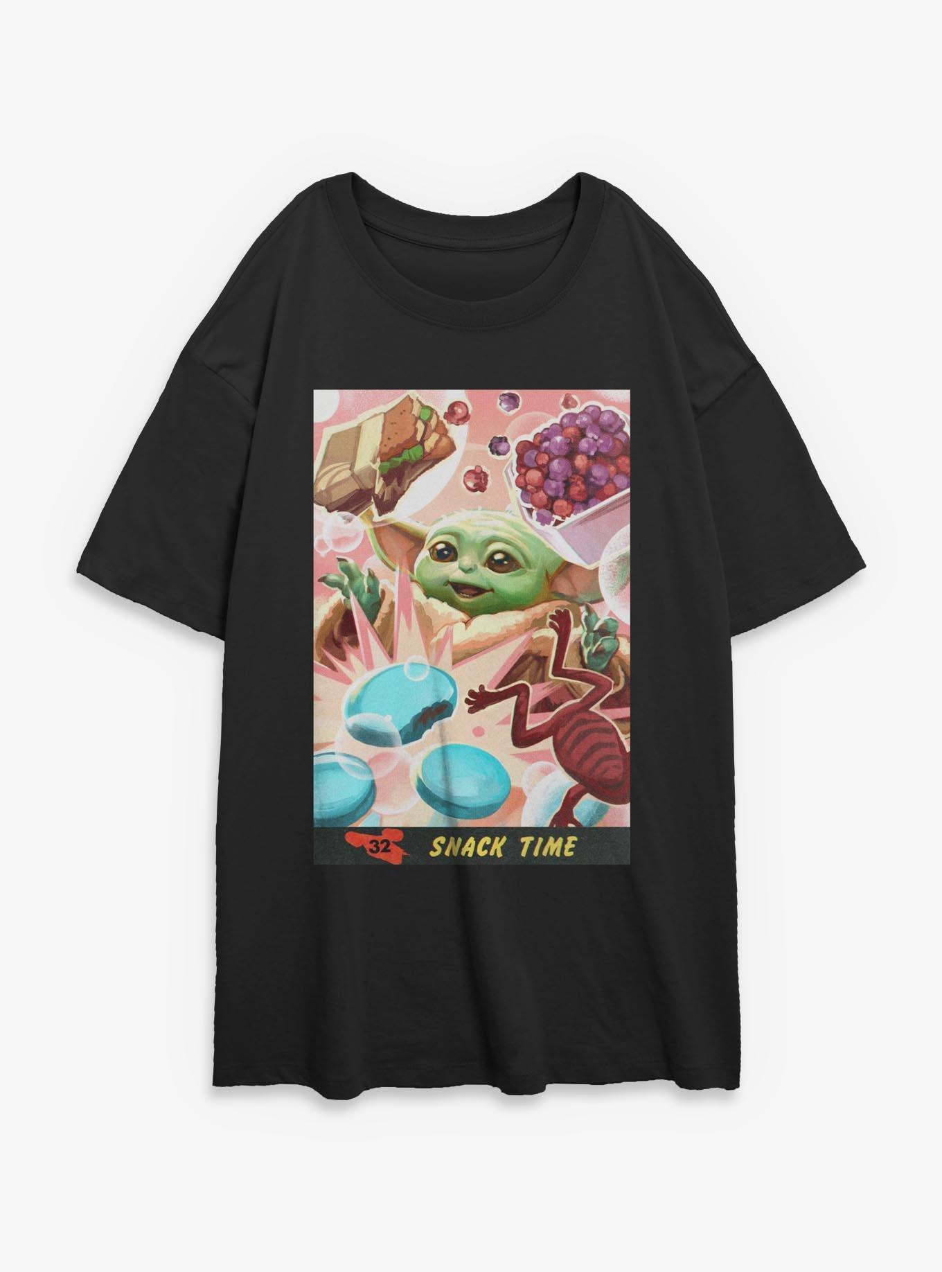 Star Wars: The Mandalorian And Grogu Snack Time Card Style Womens Oversized T-Shirt