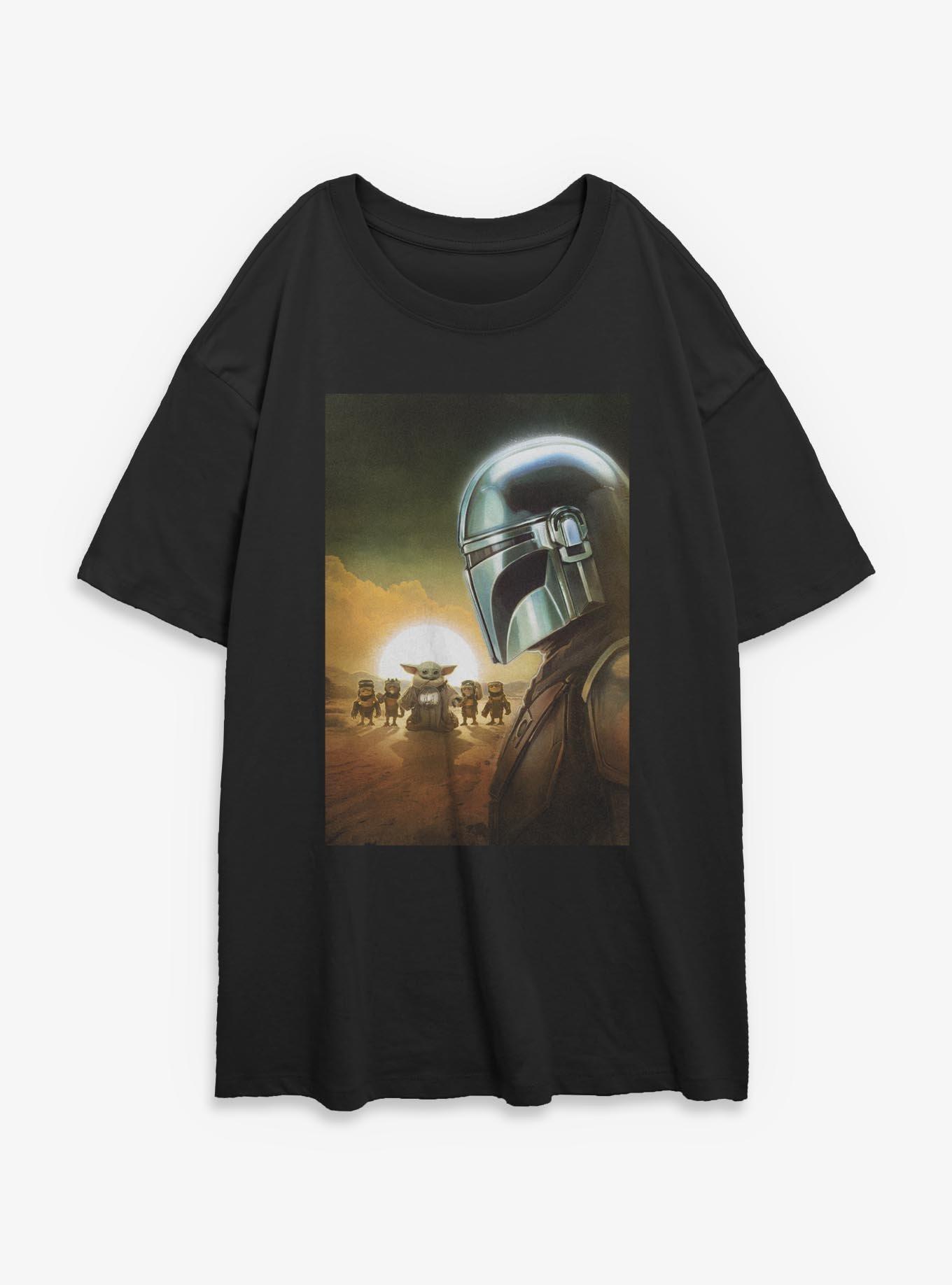 Star Wars: The Mandalorian And Grogu Most Wanted Poster Womens Oversized T-Shirt