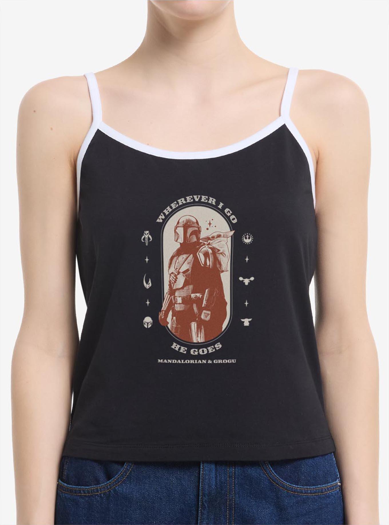 Star Wars: The Mandalorian And Grogu Wherever I Go He Goes Mandalorian & Grogu Profile Womens Cami, BLACK, hi-res view 1