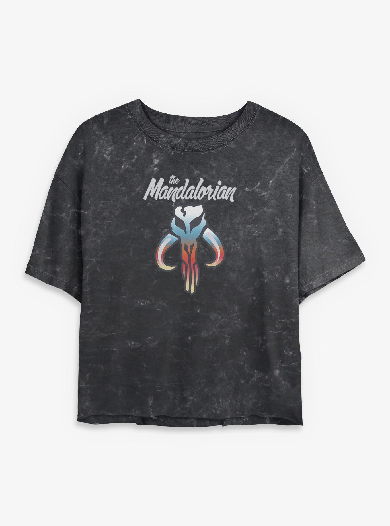 Star Wars The Mandalorian Skull Symbol Mineral Wash Womens Crop T-Shirt, , hi-res