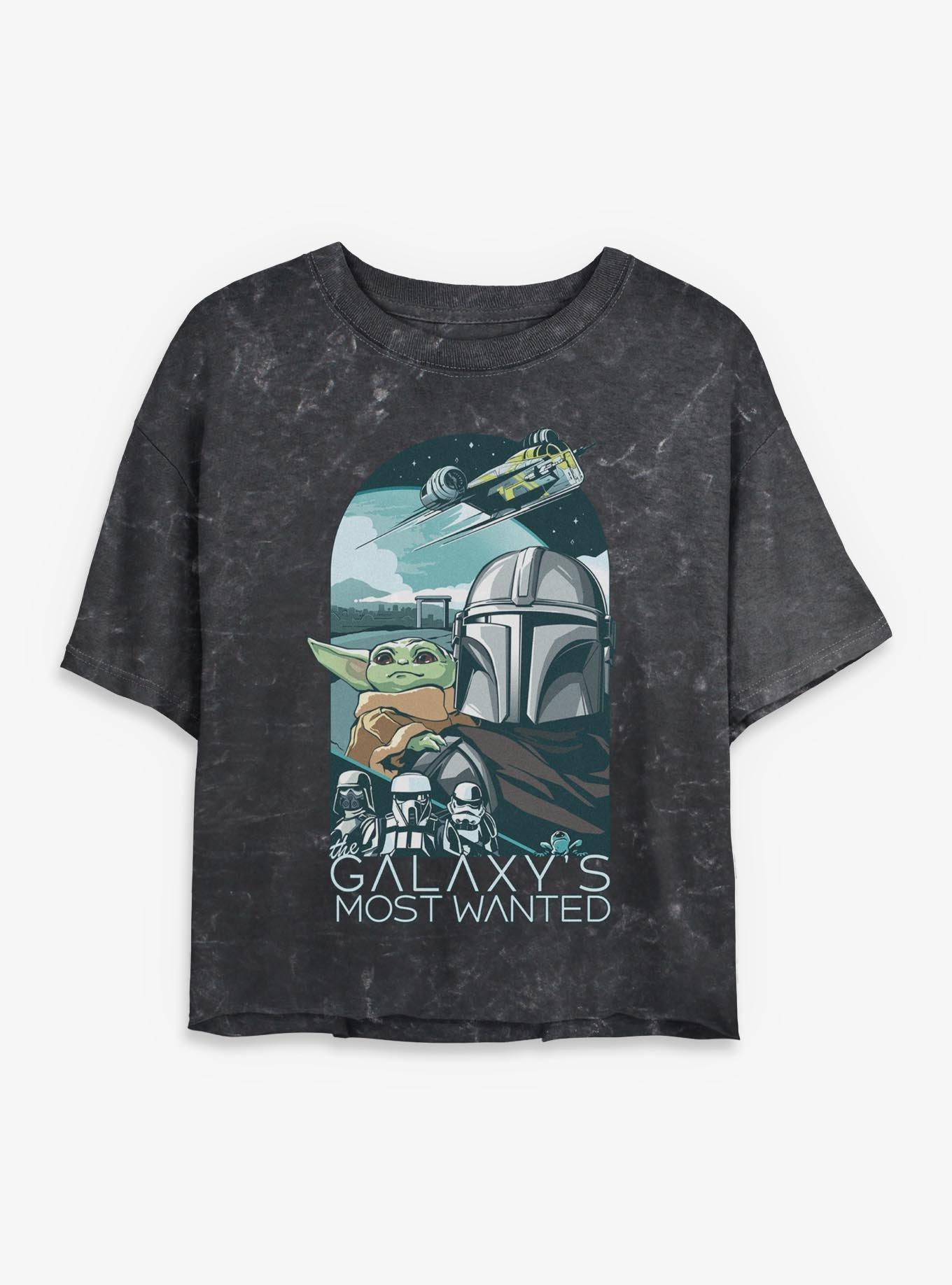 Star Wars: The Mandalorian And Grogu Galaxy's Most Wanted Mineral Wash Womens Crop T-Shirt, , hi-res