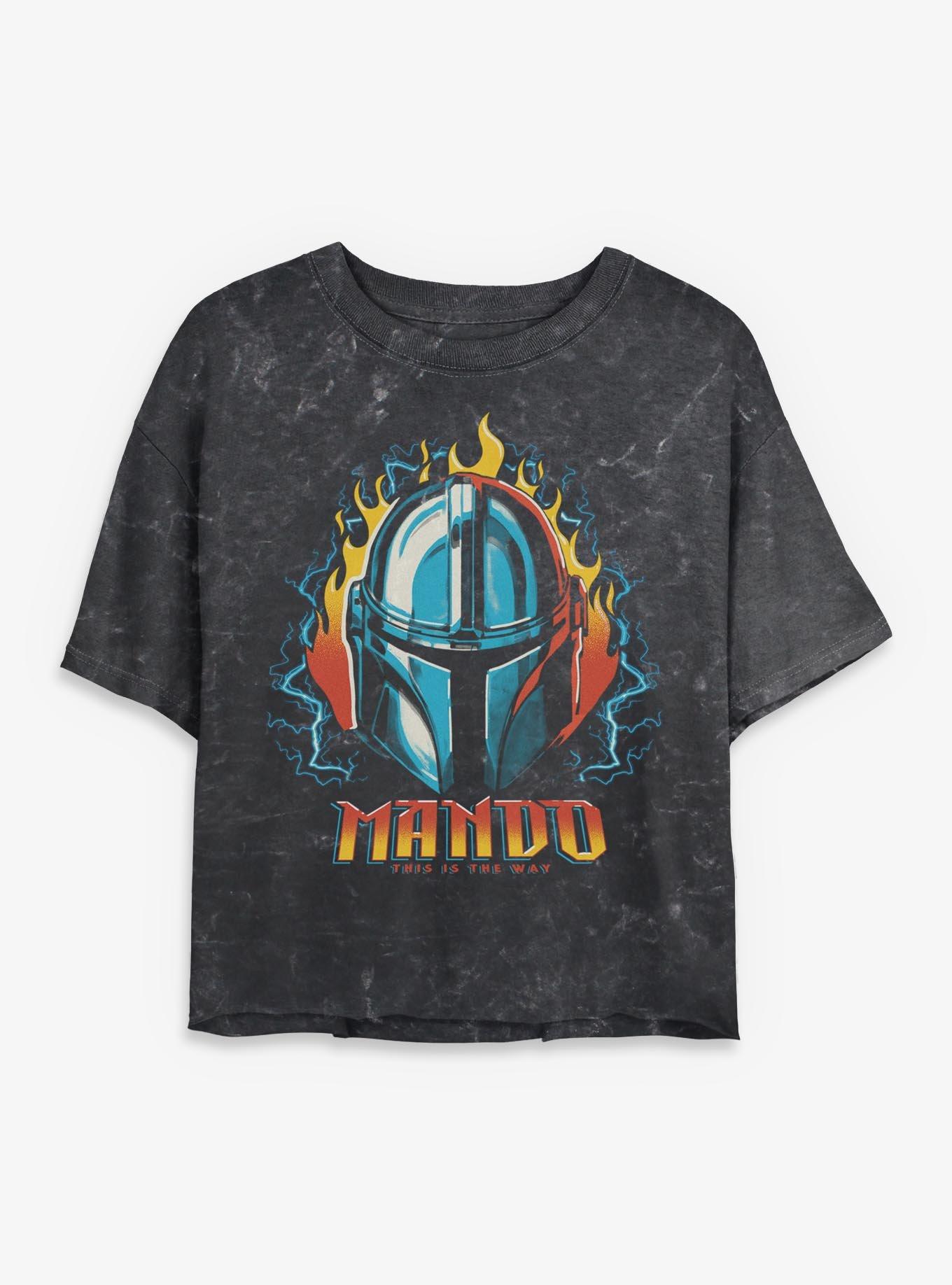 Star Wars The Mandalorian Flame Head Mineral Wash Womens Crop T-Shirt, , hi-res