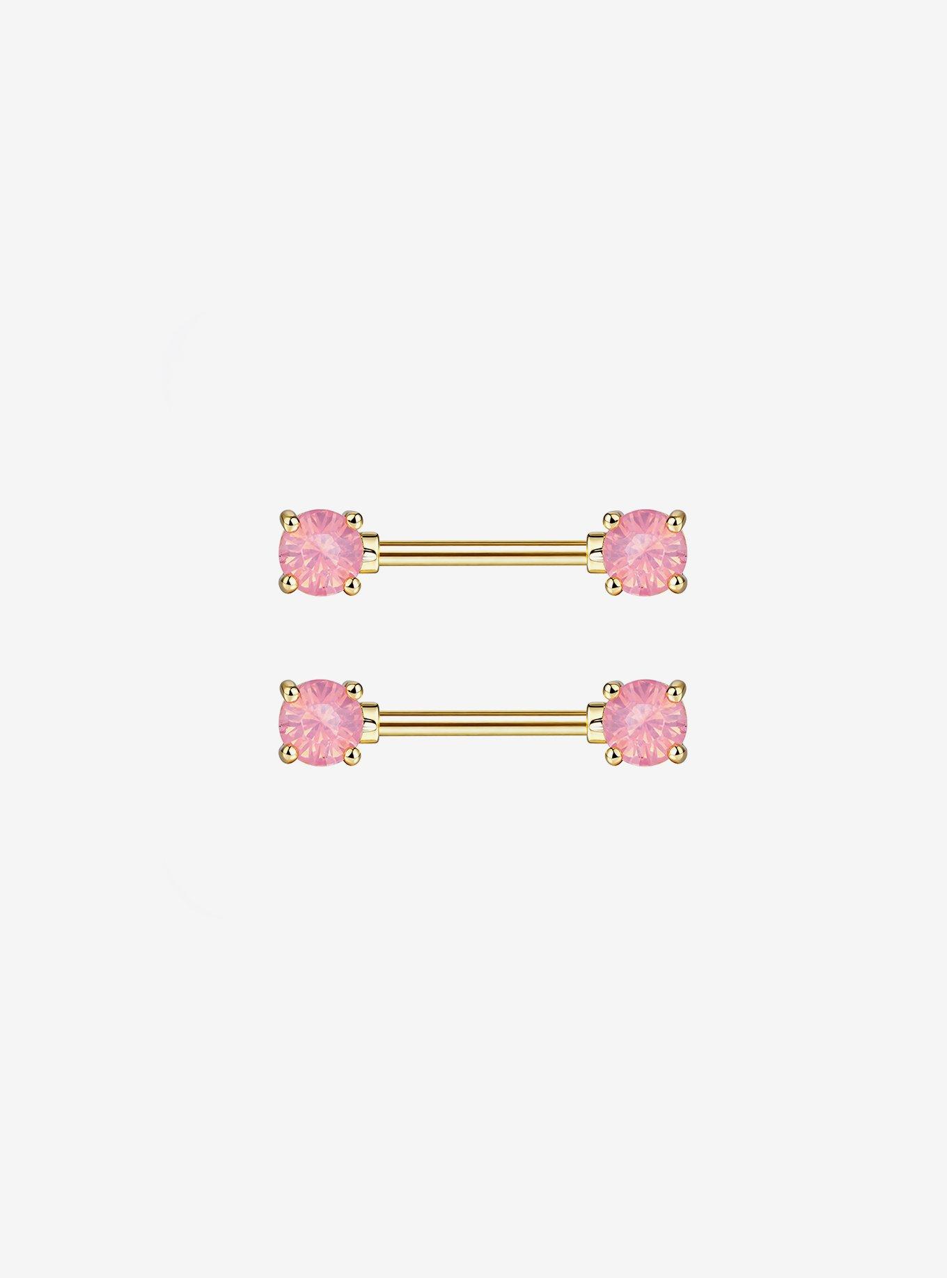 14G Steel Opal Gem Nipple Barbell 2 Pack, , hi-res