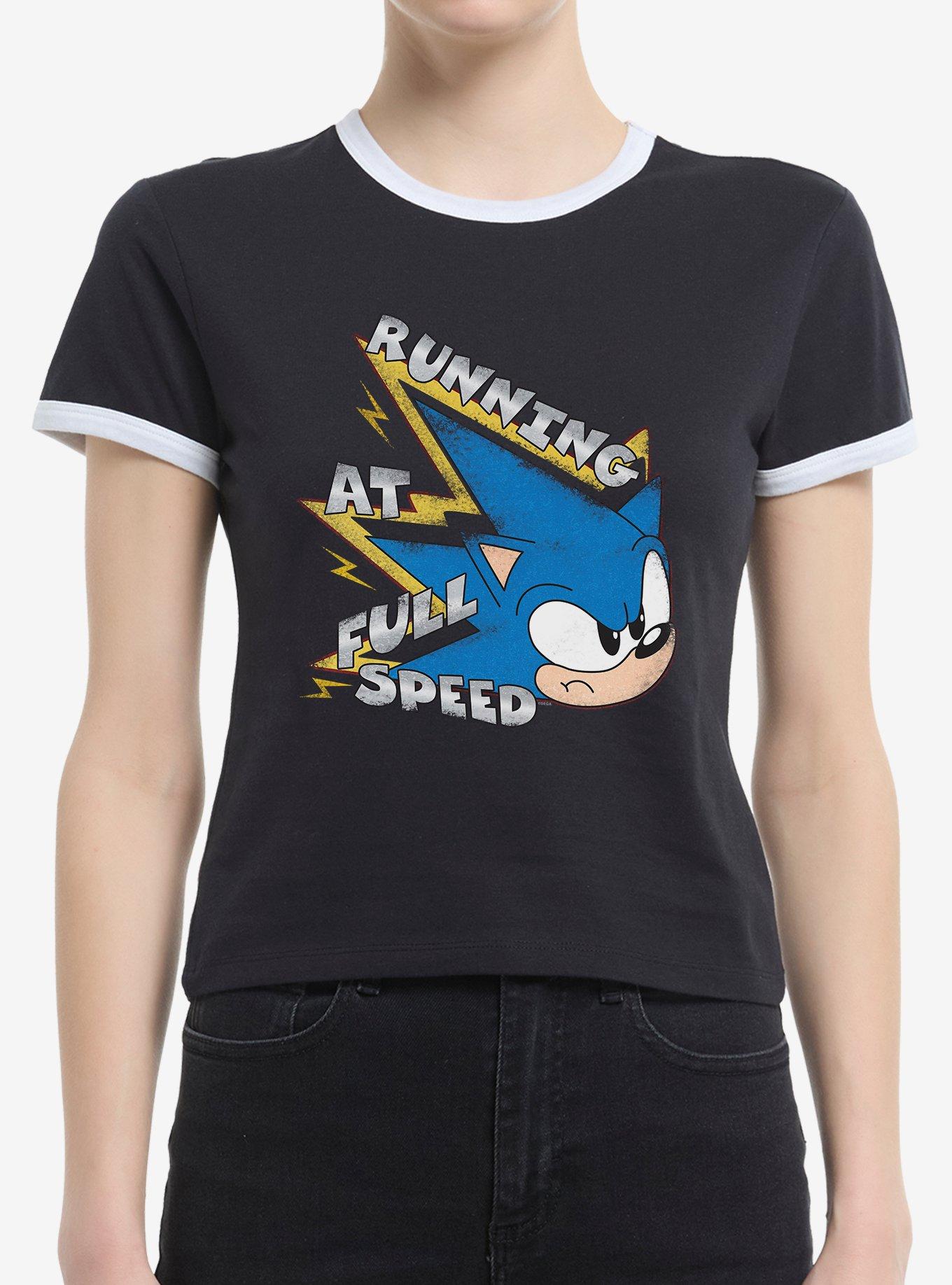 Sonic The Hedgehog Running At Full Speed Womens Ringer T-Shirt, , hi-res