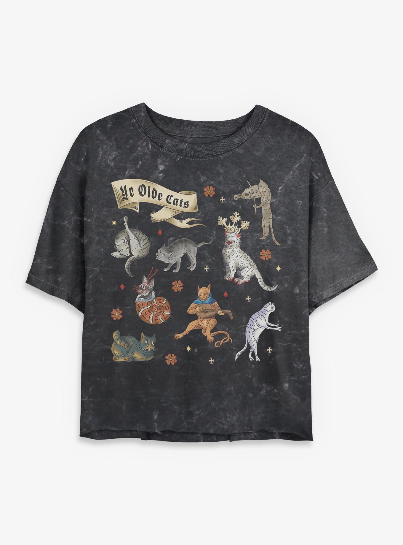 Ye Olde Cats Mineral Wash Girls Crop T-Shirt Hot Topic Exclusive, , hi-res