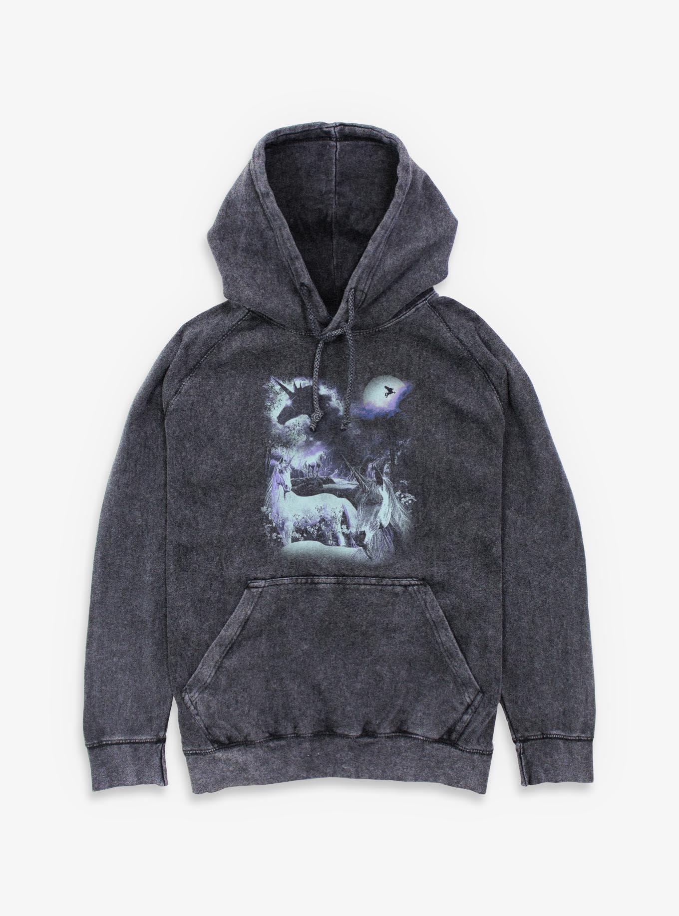 Unicorns In The Moonlight Mineral Wash Hoodie Hot Topic Exclusive, , hi-res