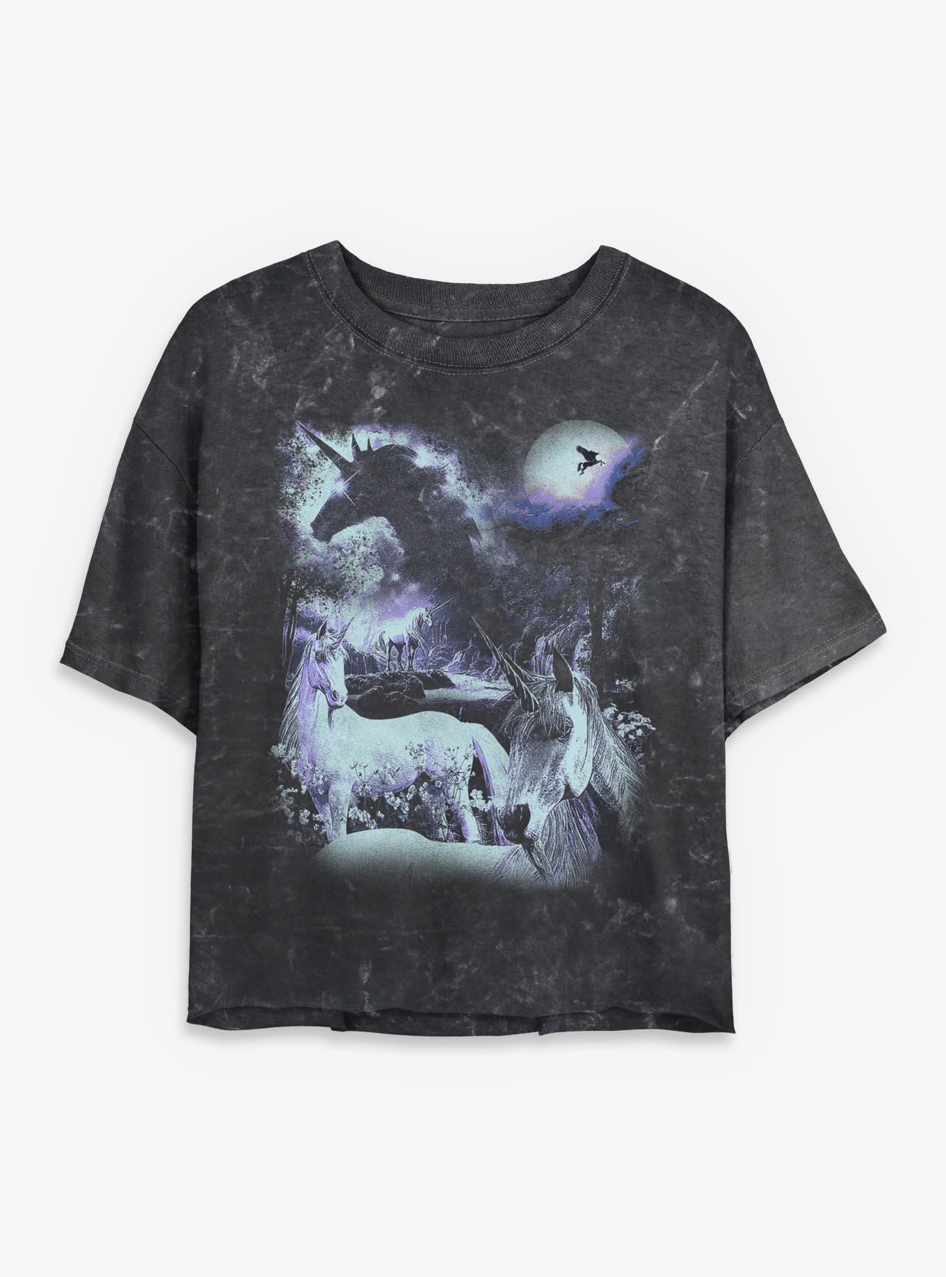 Unicorns In The Moonlight Mineral Wash Girls Crop T-Shirt Hot Topic Exclusive, , hi-res