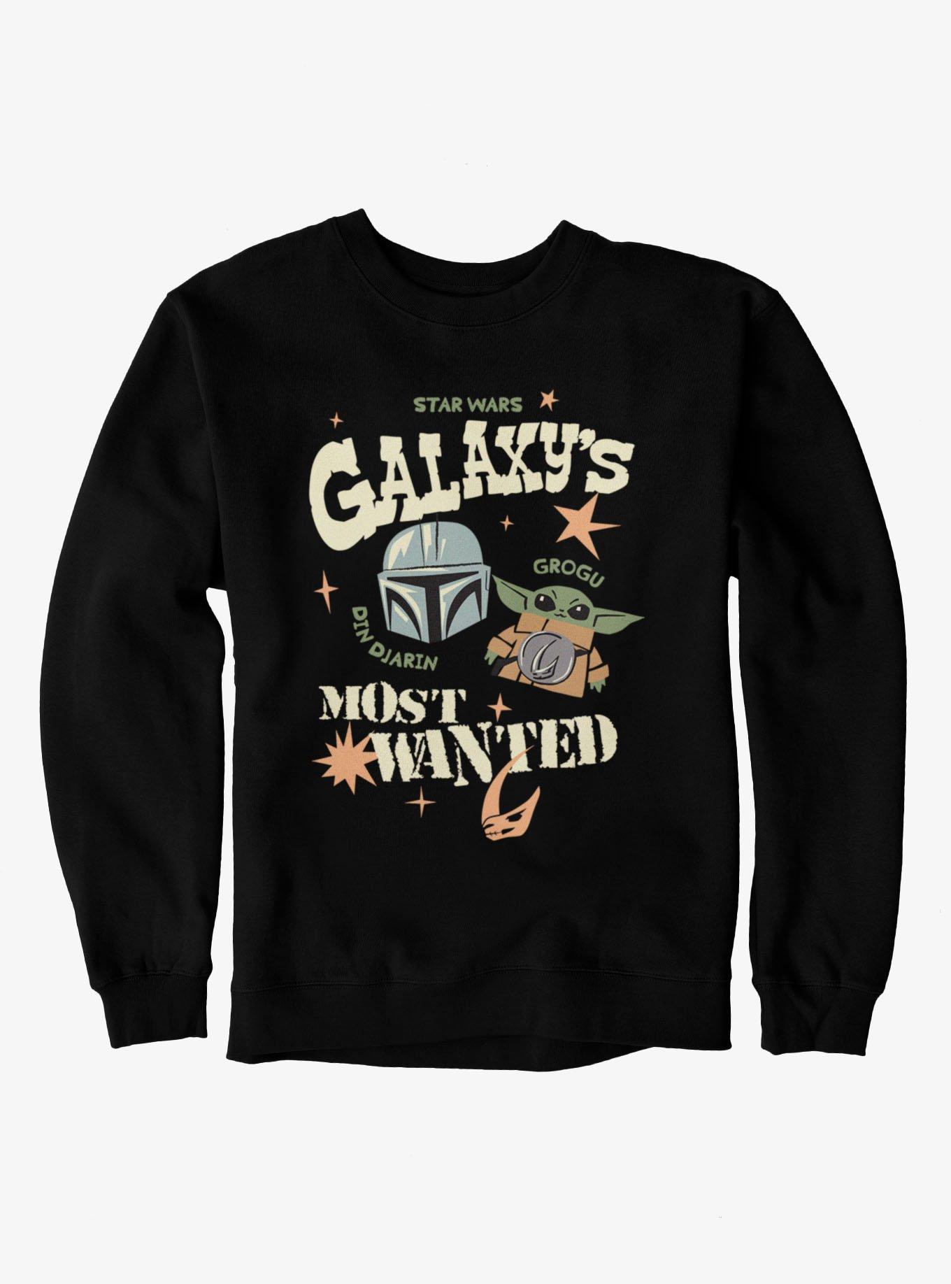 Star Wars The Mandalorian And Grogu Galaxys Most Wanted Cute Drawings Sweatshirt BoxLunch Exclusive, , hi-res