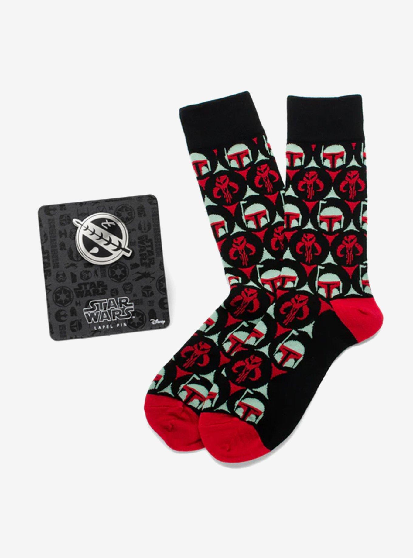 Star Wars Boba Fett and Mythosaur Black and Red Dress Socks and Crest Lapel Pin Gift Set, , hi-res