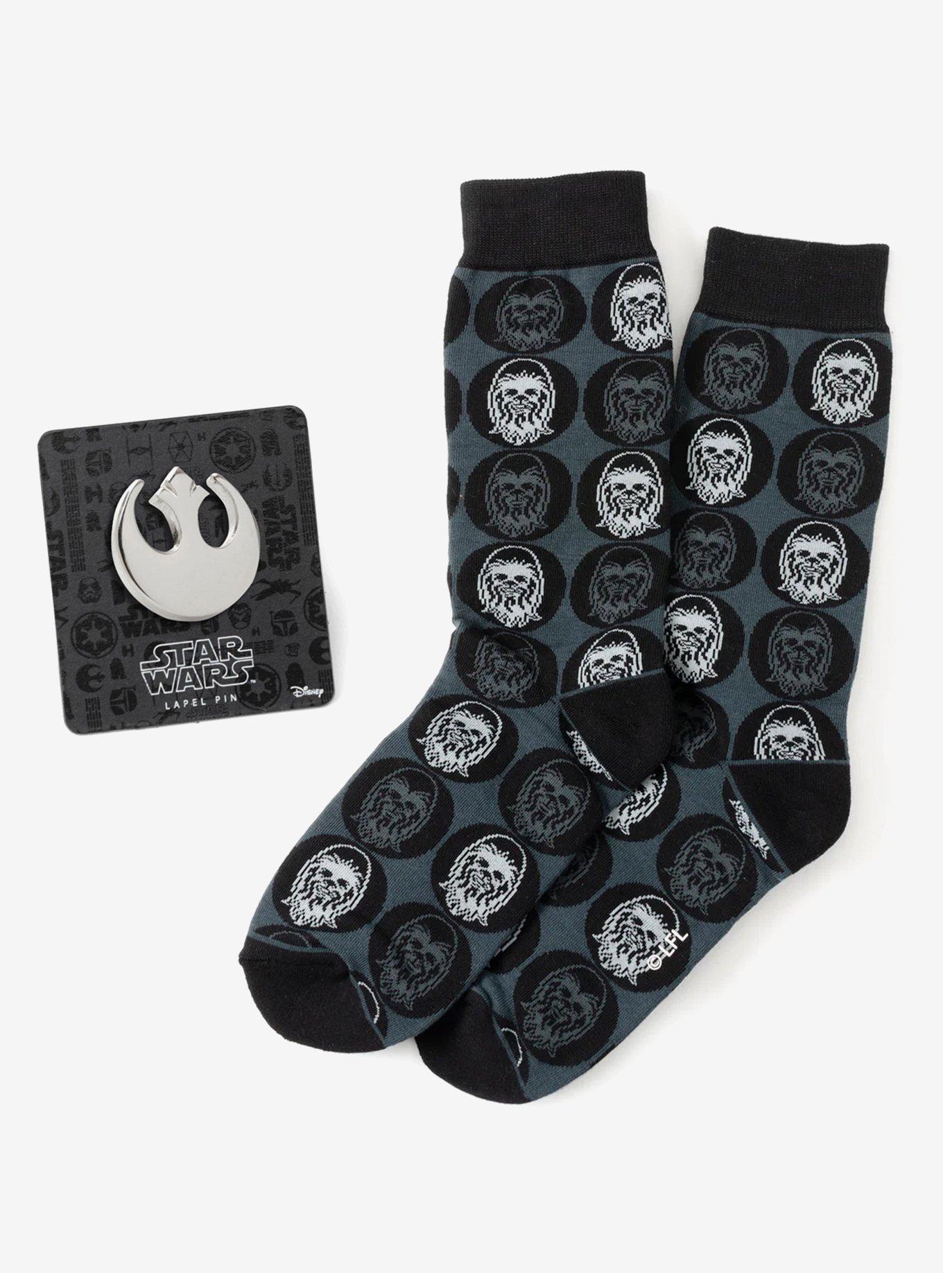 Star Wars Chewbacca Black Dress Socks and Rebel Alliance Starbird Crest Lapel Pin Gift Set, , hi-res