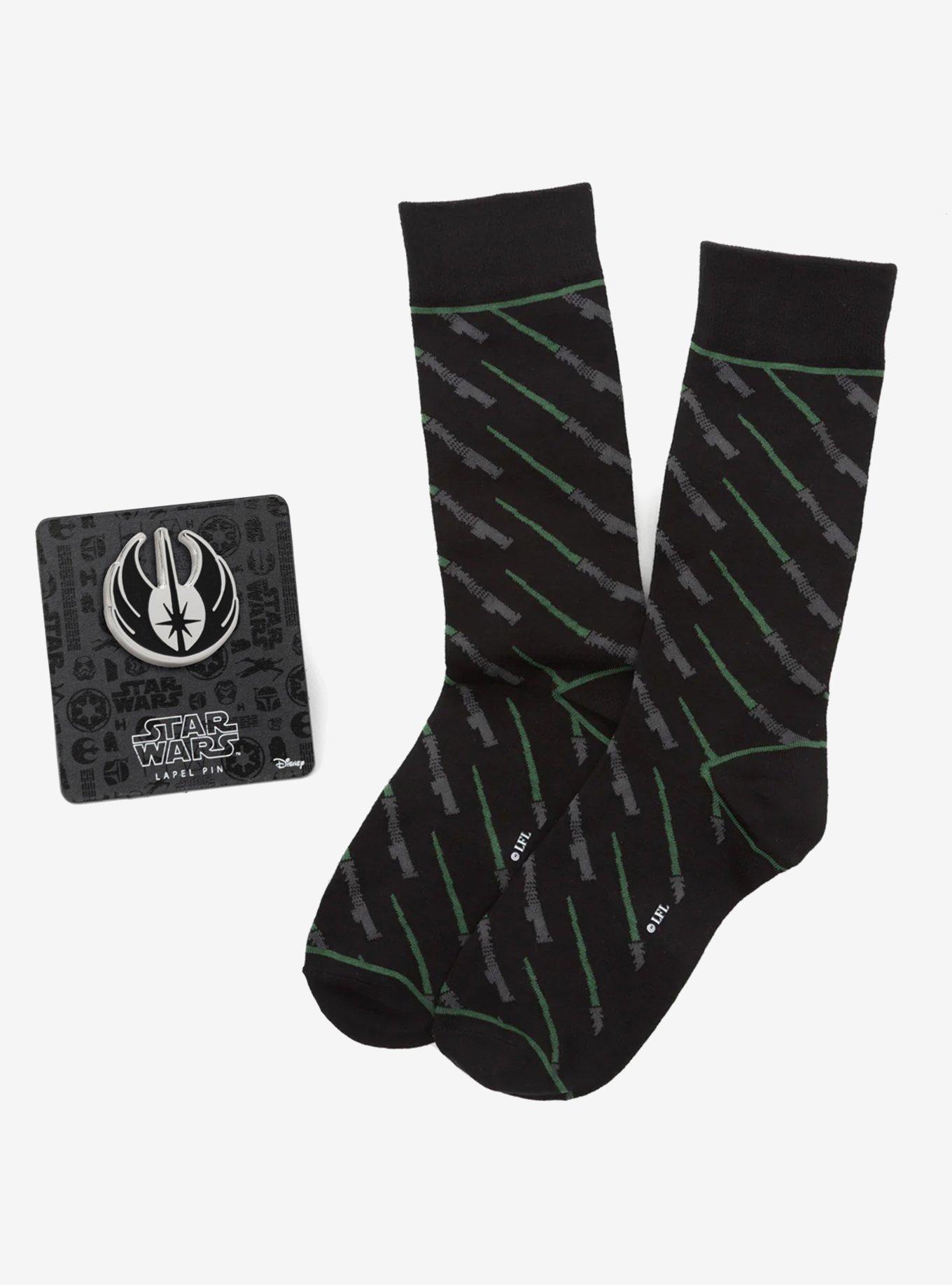 Star Wars Green Lightsaber Dress Socks with Jedi Crest Lapel Pin Gift Set, , hi-res