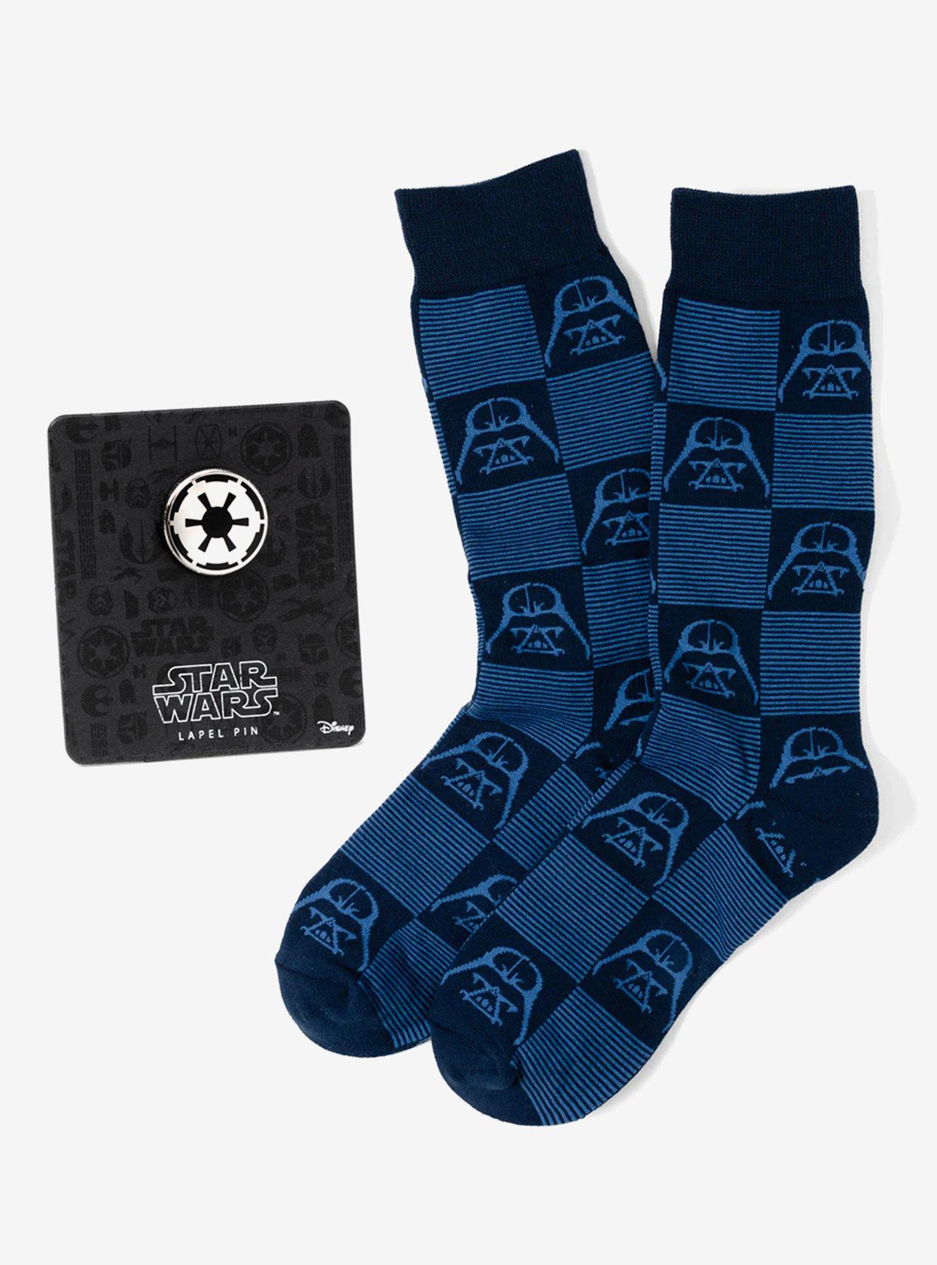 Star Wars Darth Vader Navy and Black Checkered Socks with Imperial Crest Lapel Pin Gift Set, , hi-res