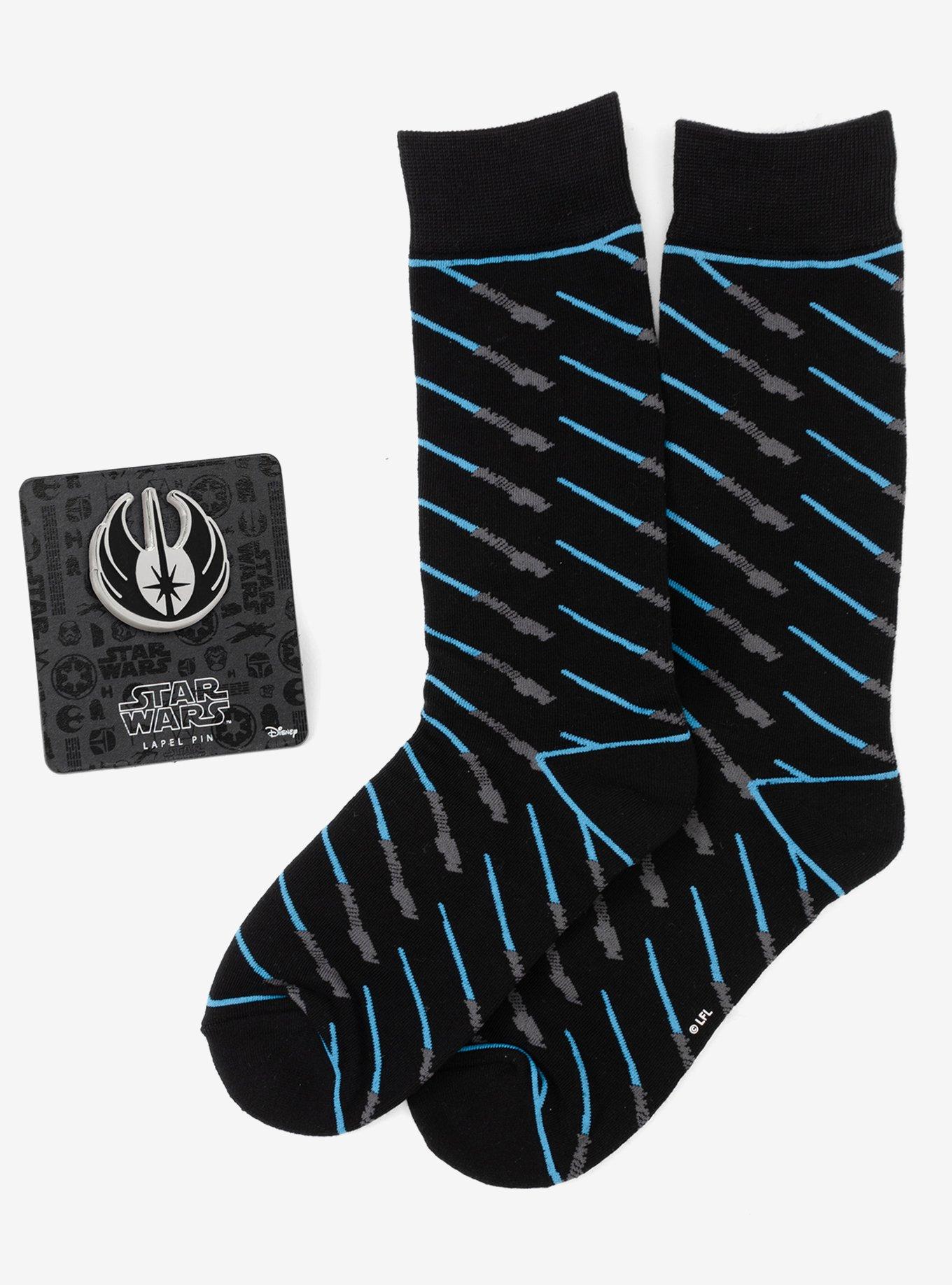 Star Wars Obi-Wan Kenobi Blue Lightsaber Pattern Black Dress Socks with Jedi Crest Lapel Pin Gift Set, , hi-res