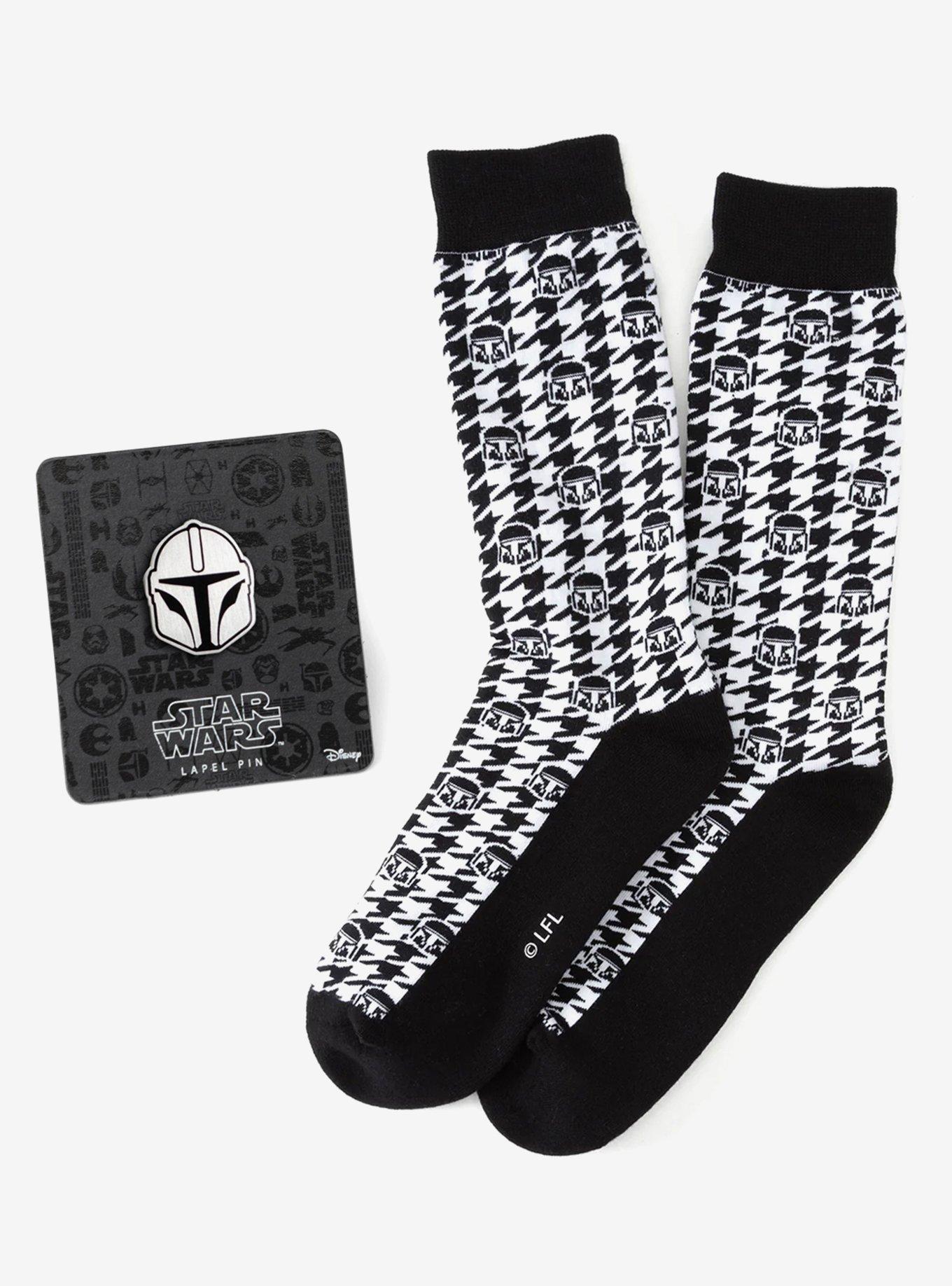 Star Wars Mandalorian Houndstooth Black and White Dress Socks and Lapel Pin Gift Set, , hi-res