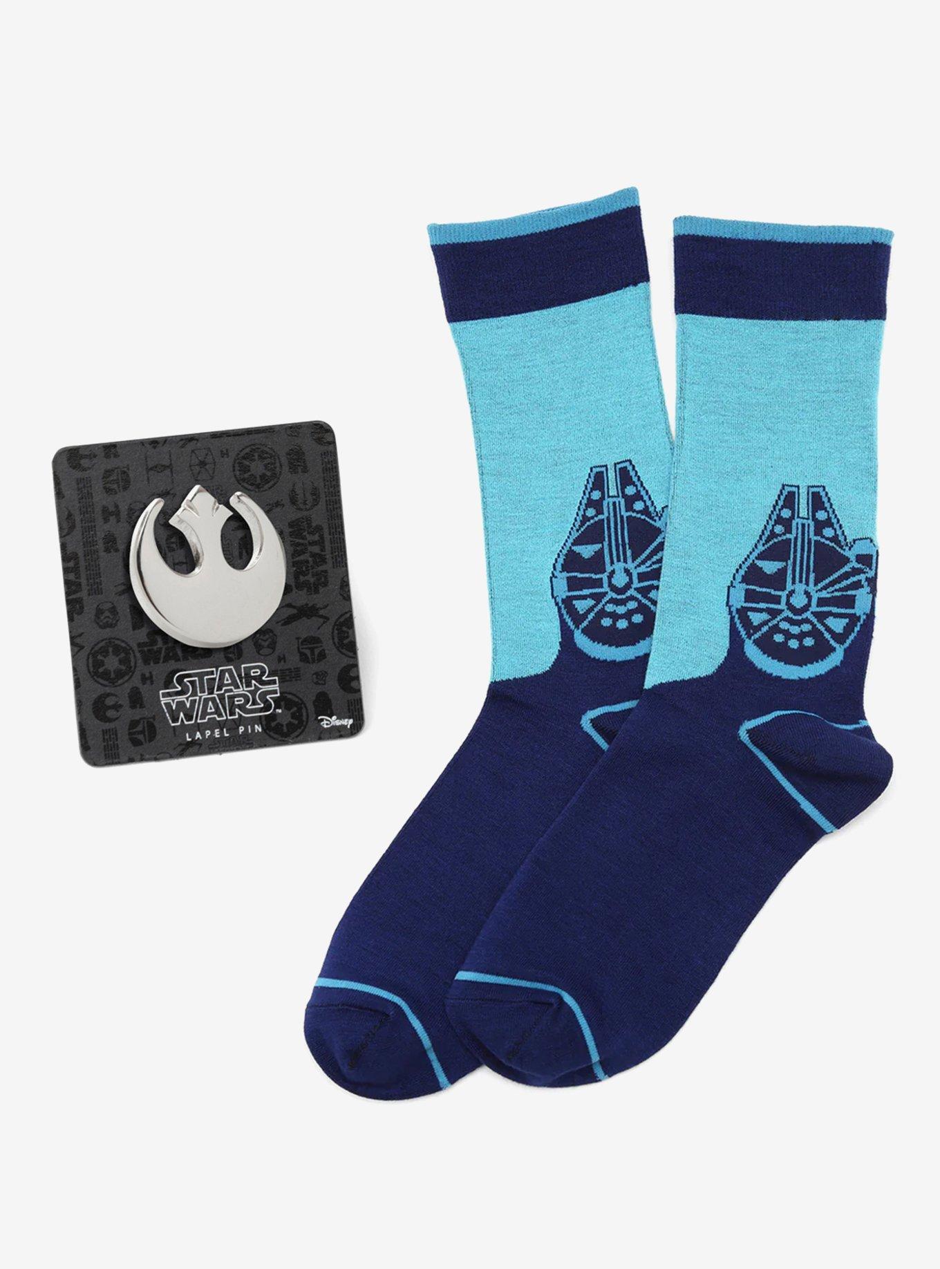 Star Wars Millennium Falcon Blue Mod Dress Socks and Rebel Crest Lapel Pin Gift Set, , hi-res