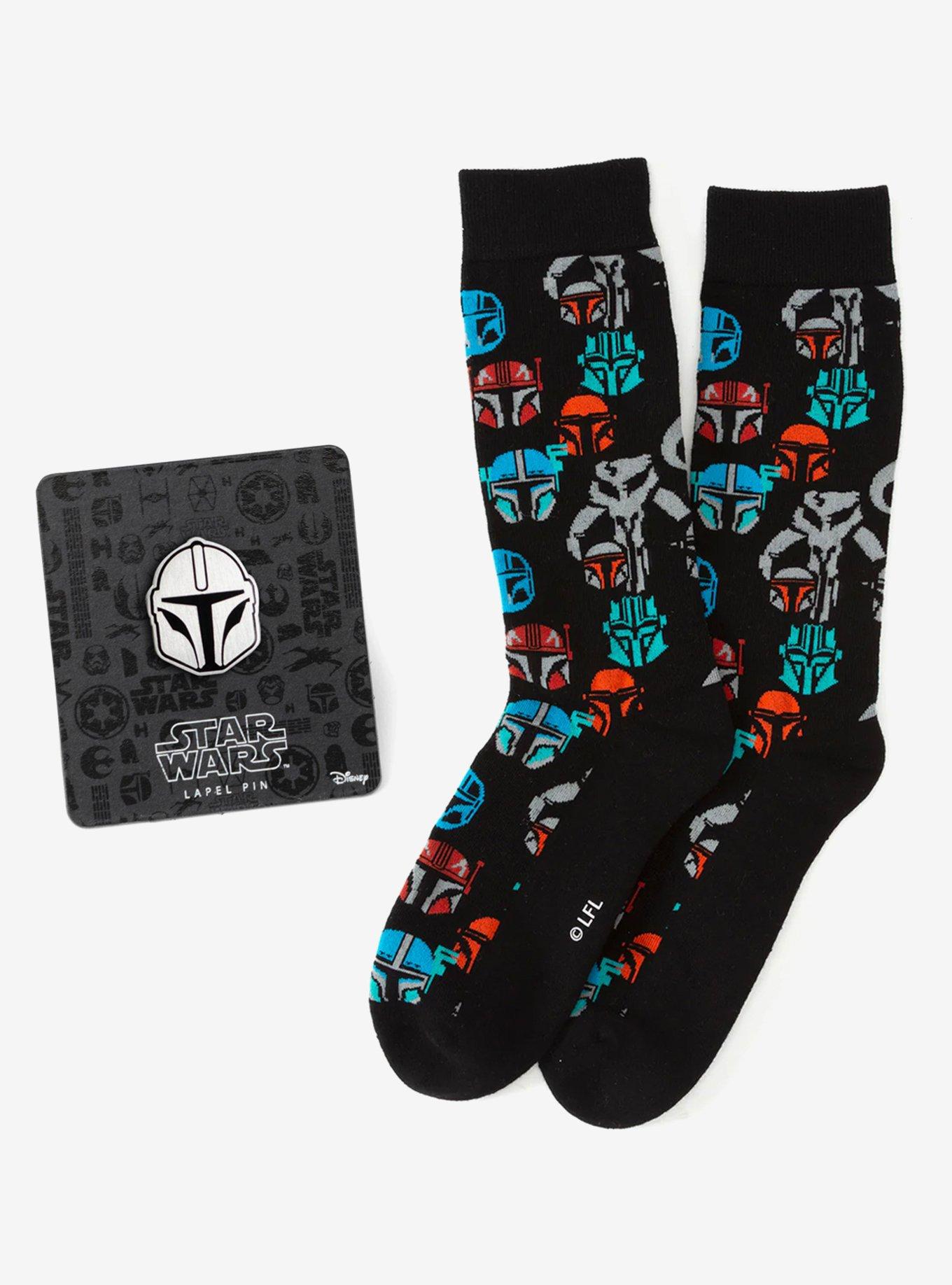Star Wars Mandalorian and Mythosaur Multicolored Navy Dress Socks and Lapel Pin Gift Set, , hi-res