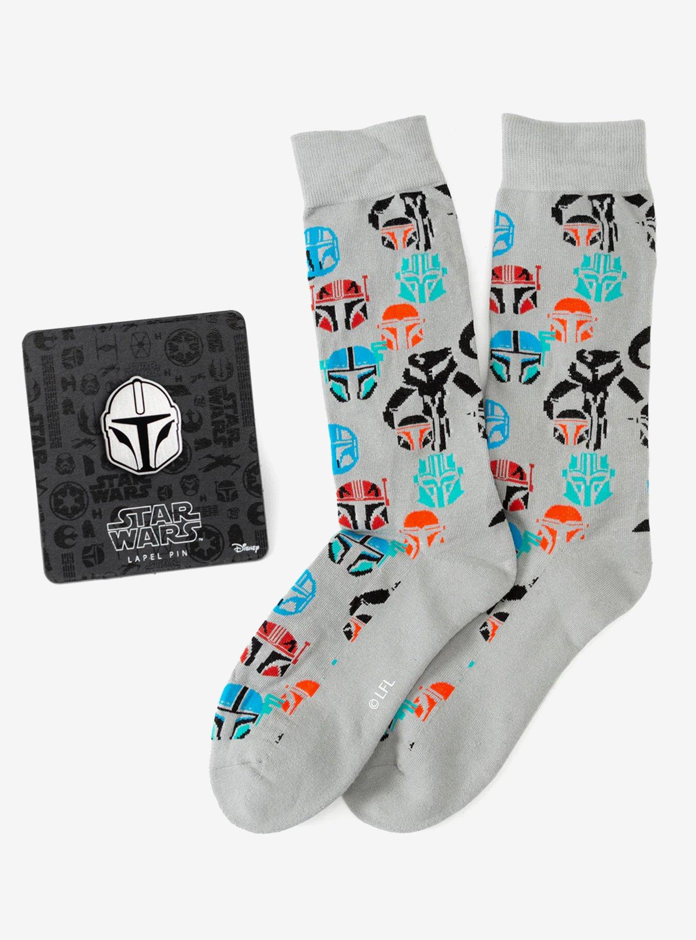 Star Wars Mandalorian and Mythosaur Multicolored Gray Dress Socks and Lapel Pin Gift Set, , hi-res
