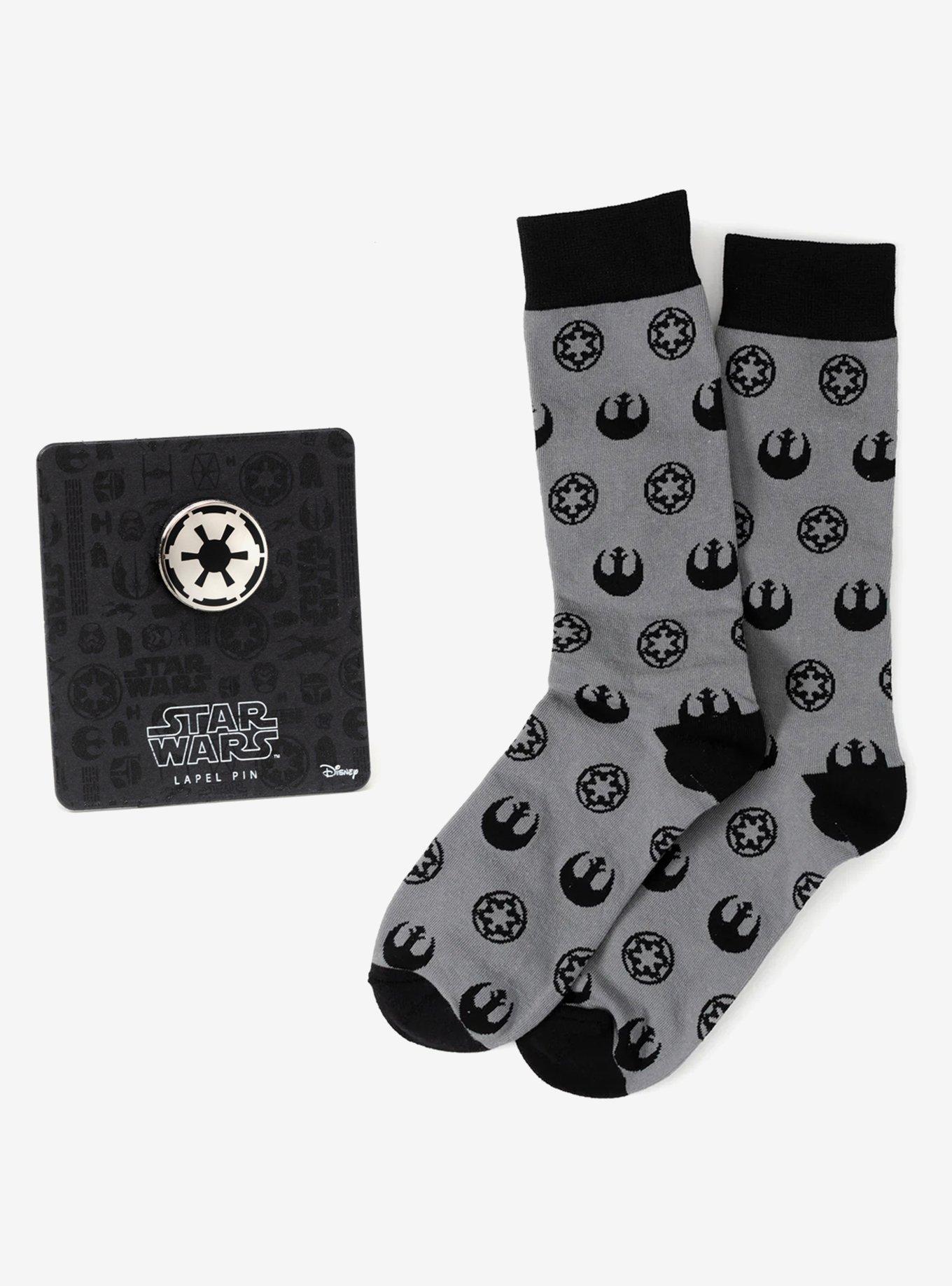 Star Wars Rebel Alliance Starbird Crest and Imperial Crest Gray Dress Socks and Lapel Pin Gift Set, , hi-res
