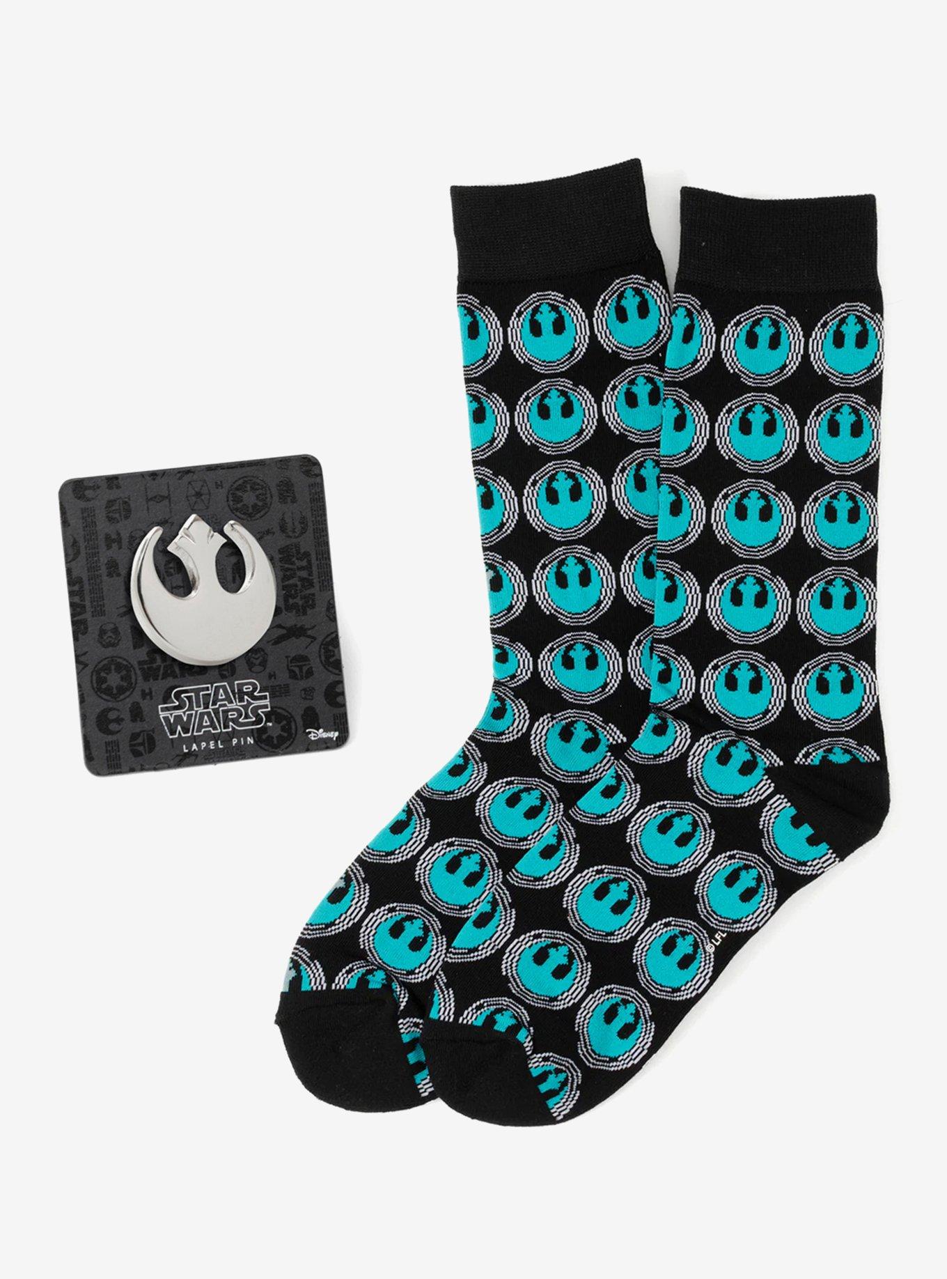 Star Wars Rebel Alliance Crest Teal and Black Dress Socks and Lapel Pin Gift Set, , hi-res