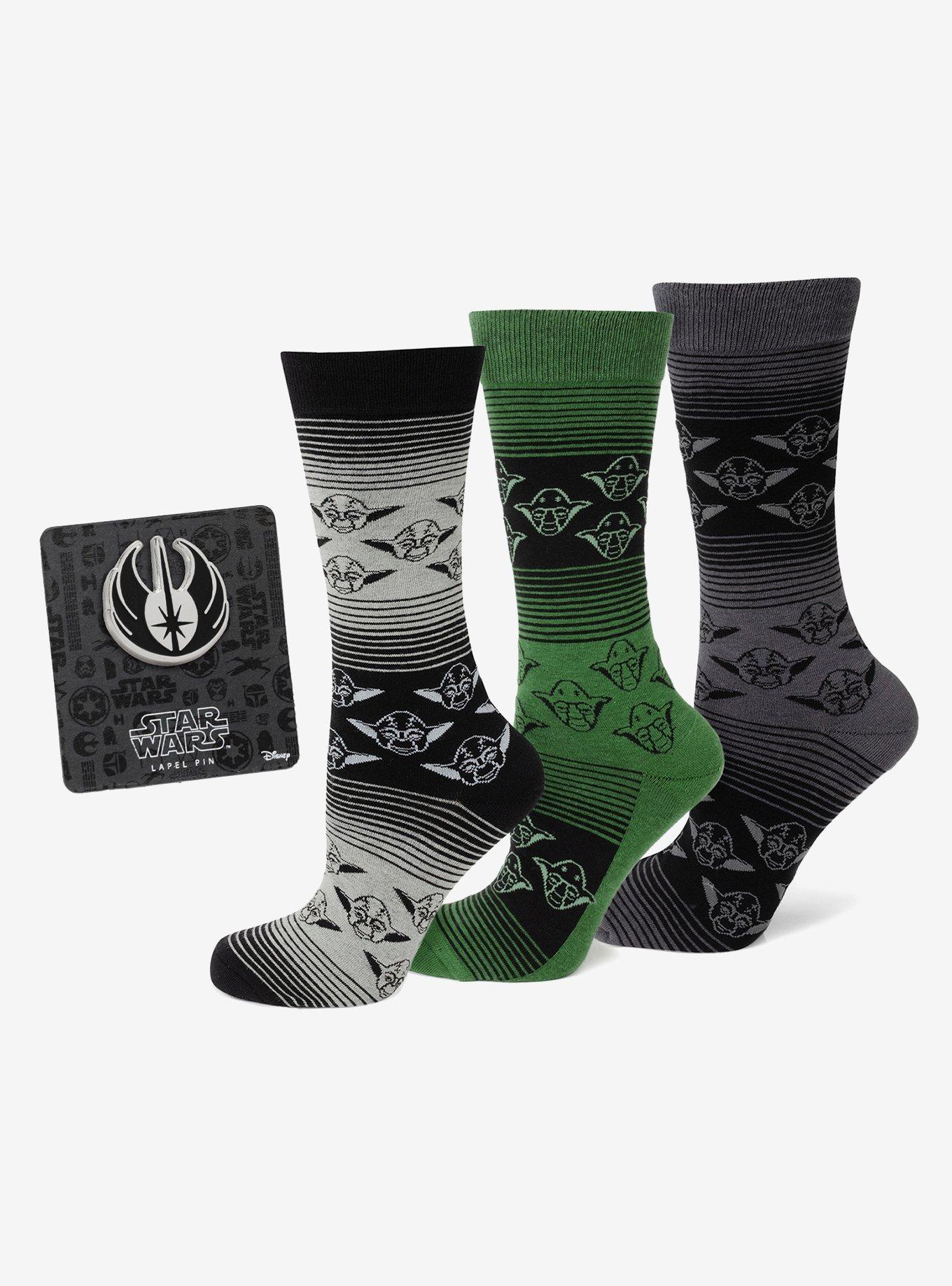 Star Wars Yoda Green, Gray, and Black Ombre Dress Socks and Jedi Crest Lapel Pin Gift Set, , hi-res