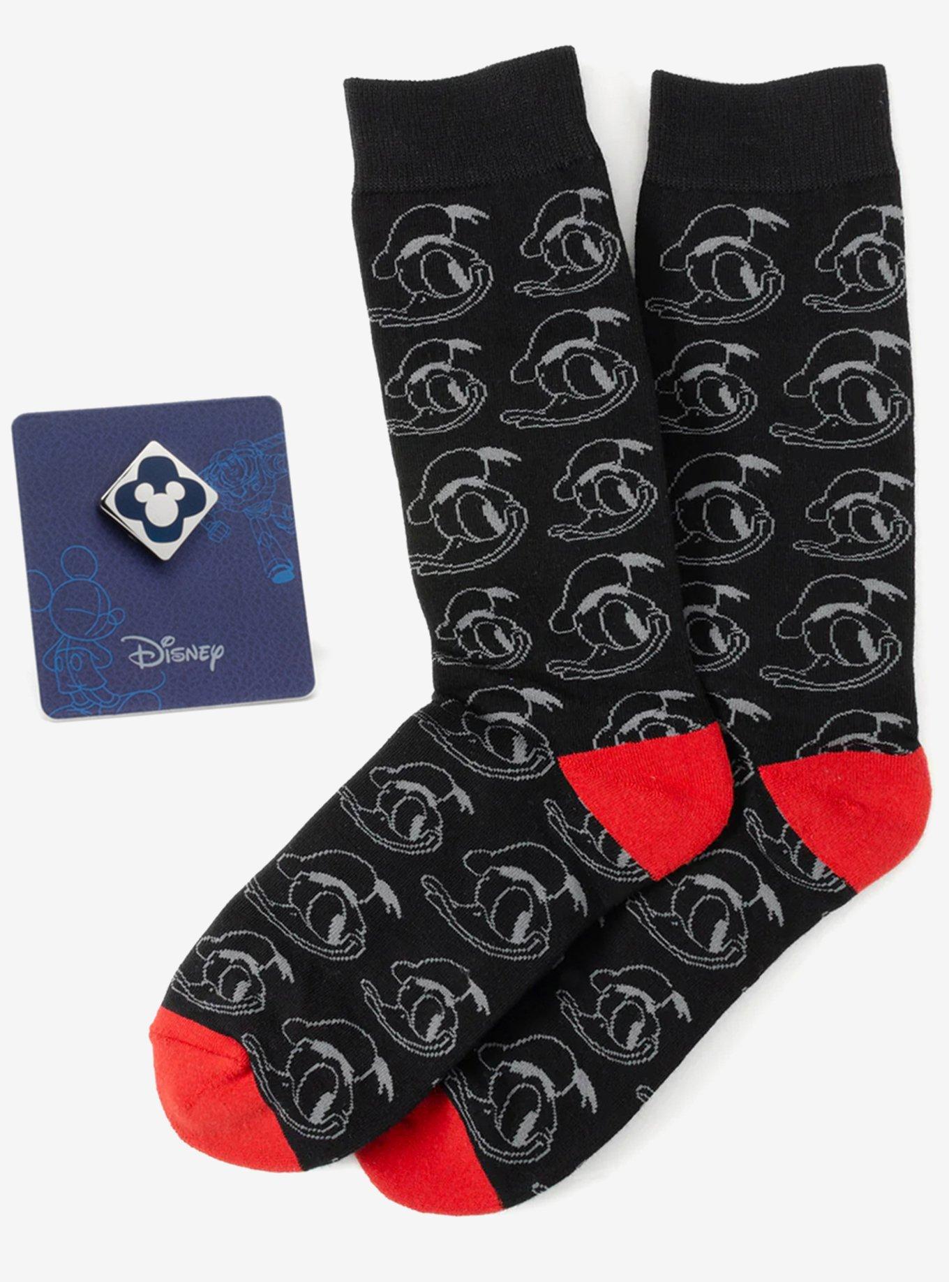Disney Donald Duck Patterned Black Socks and Mickey Mouse Blue Lapel Pin Gift Set, , hi-res