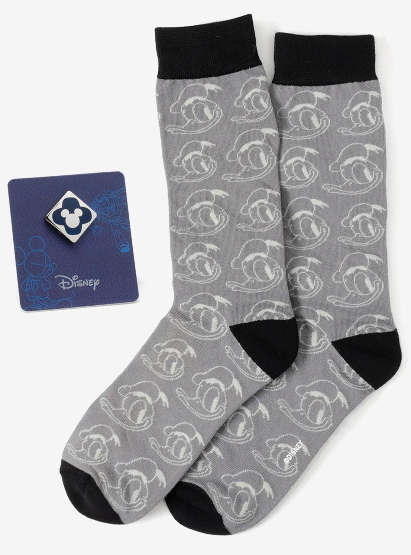 Disney Donald Duck Patterned Gray Socks and Mickey Mouse Blue Lapel Pin Gift Set, , hi-res