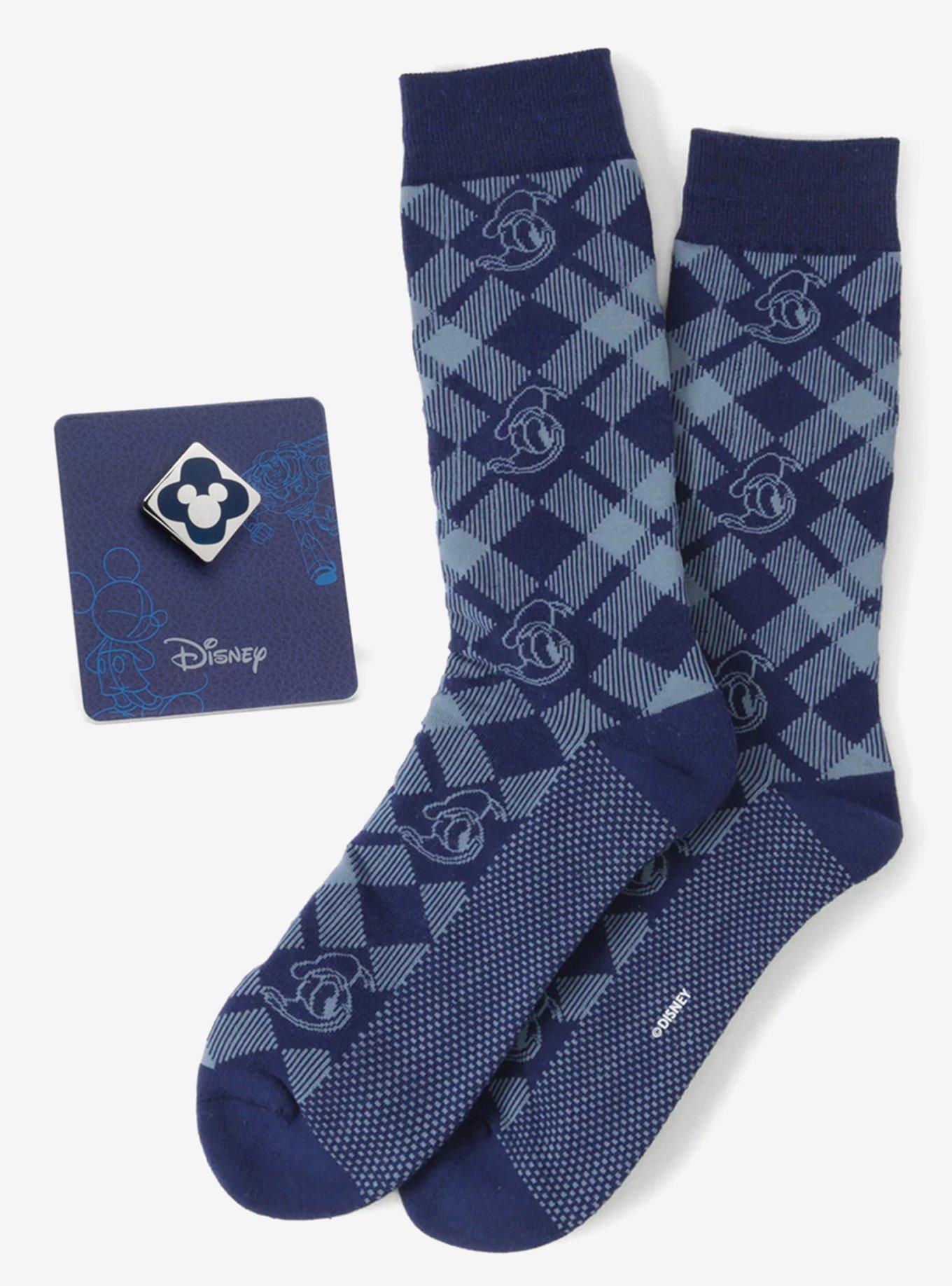 Disney Donald Duck Plaid Socks and Mickey Mouse Blue Lapel Pin Gift Set, , hi-res