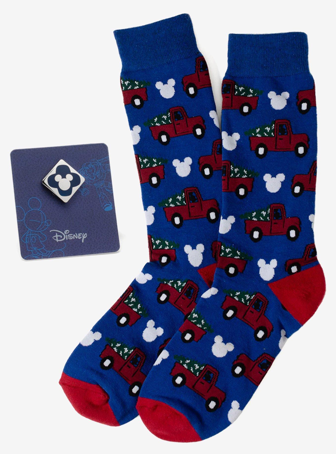 Disney Mickey Mouse Holiday Truck Navy Socks and Blue Lapel Pin Gift Set, , hi-res