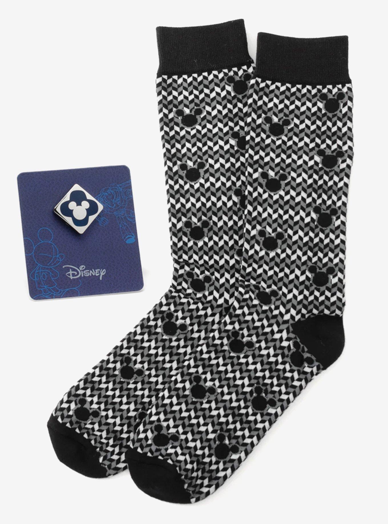 Disney Mickey Mouse Silhouette Chevron Sock and Mickey Blue Lapel Pin Gift Set, , hi-res