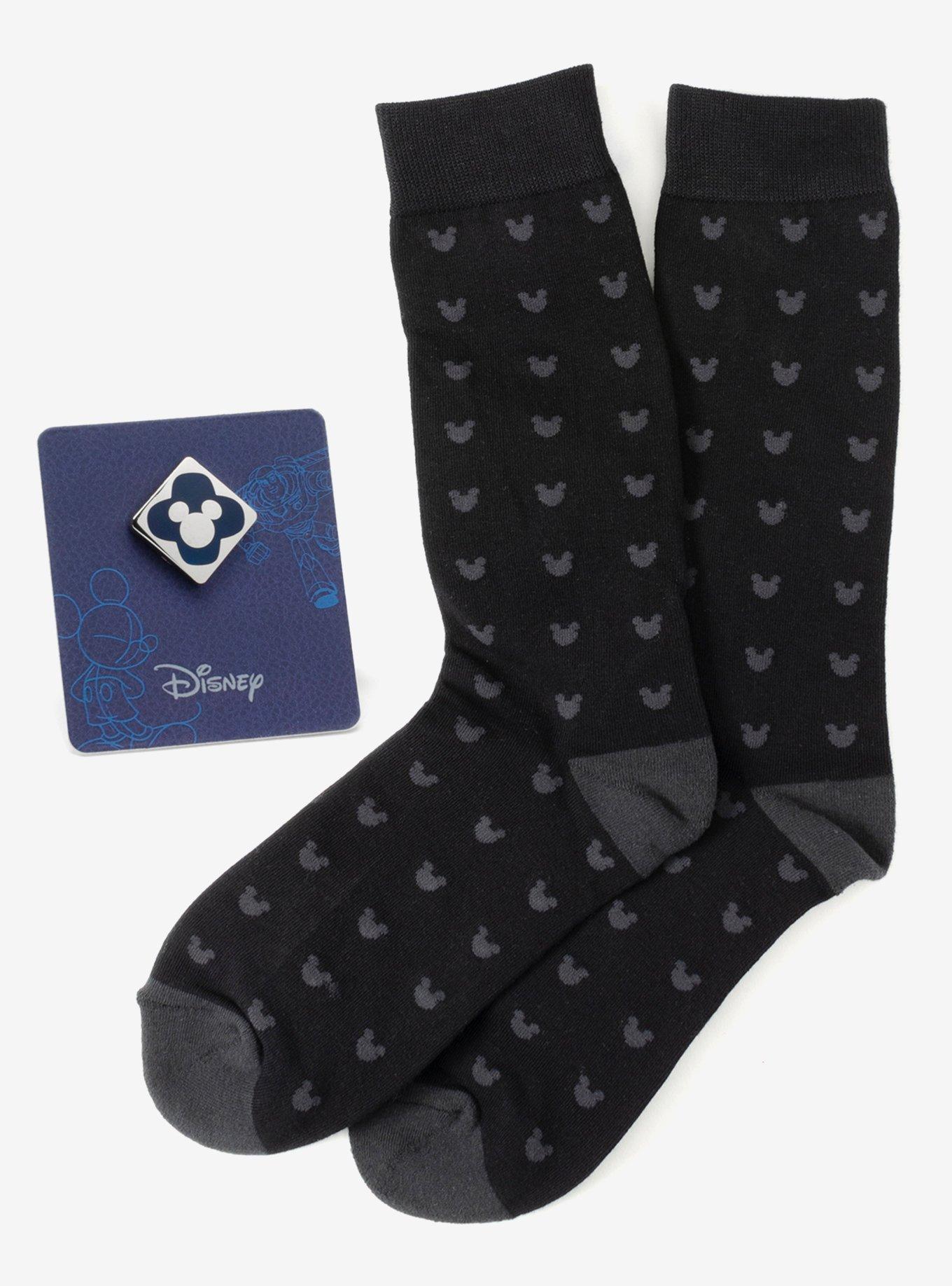 Disney Mickey Mouse Silhouette Motif Black Sock and Mickey Blue Lapel Pin Gift Set, , hi-res