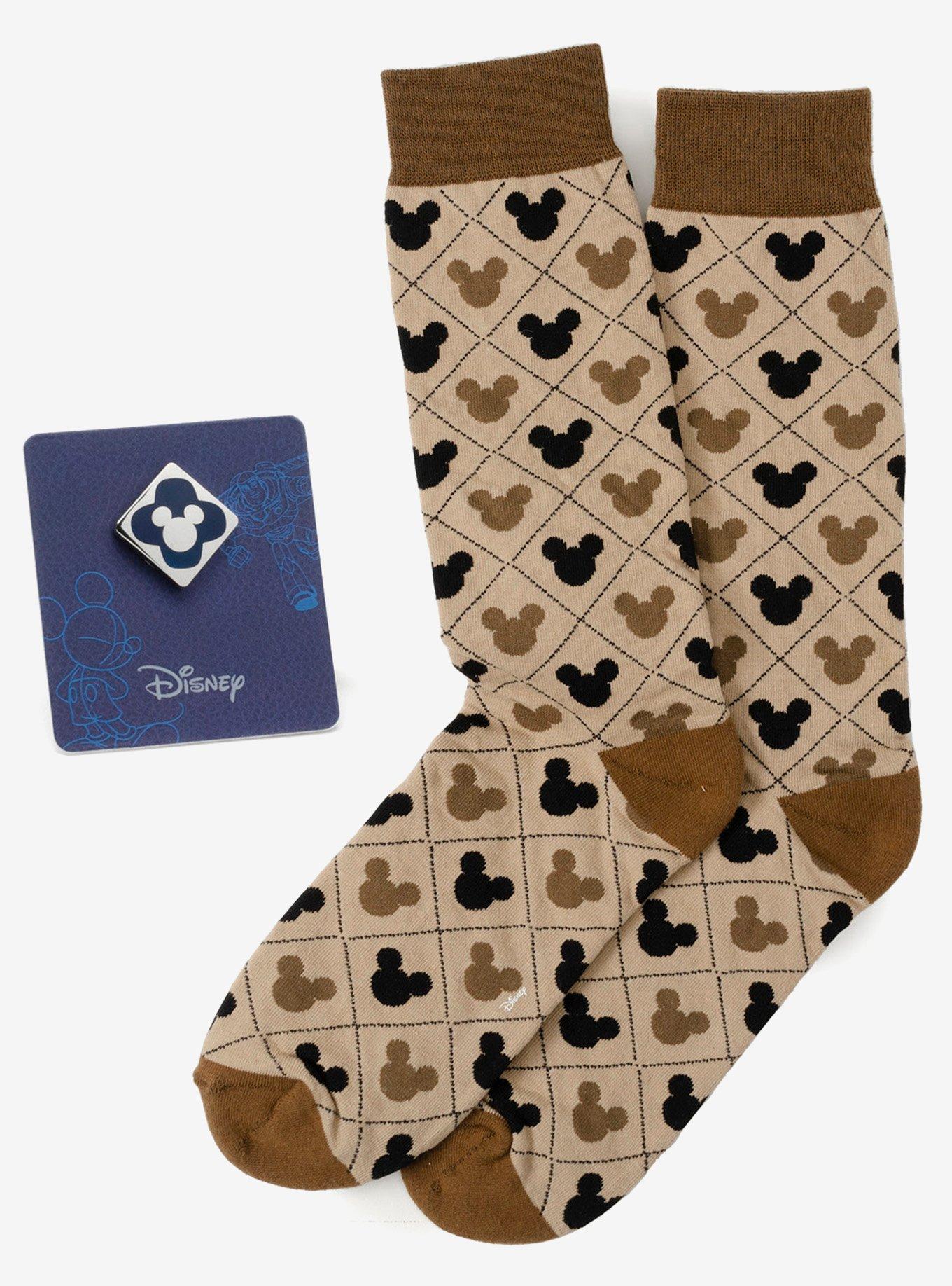 Disney Mickey Mouse Tan Sock & Mickey Lapel Pin Set, , hi-res