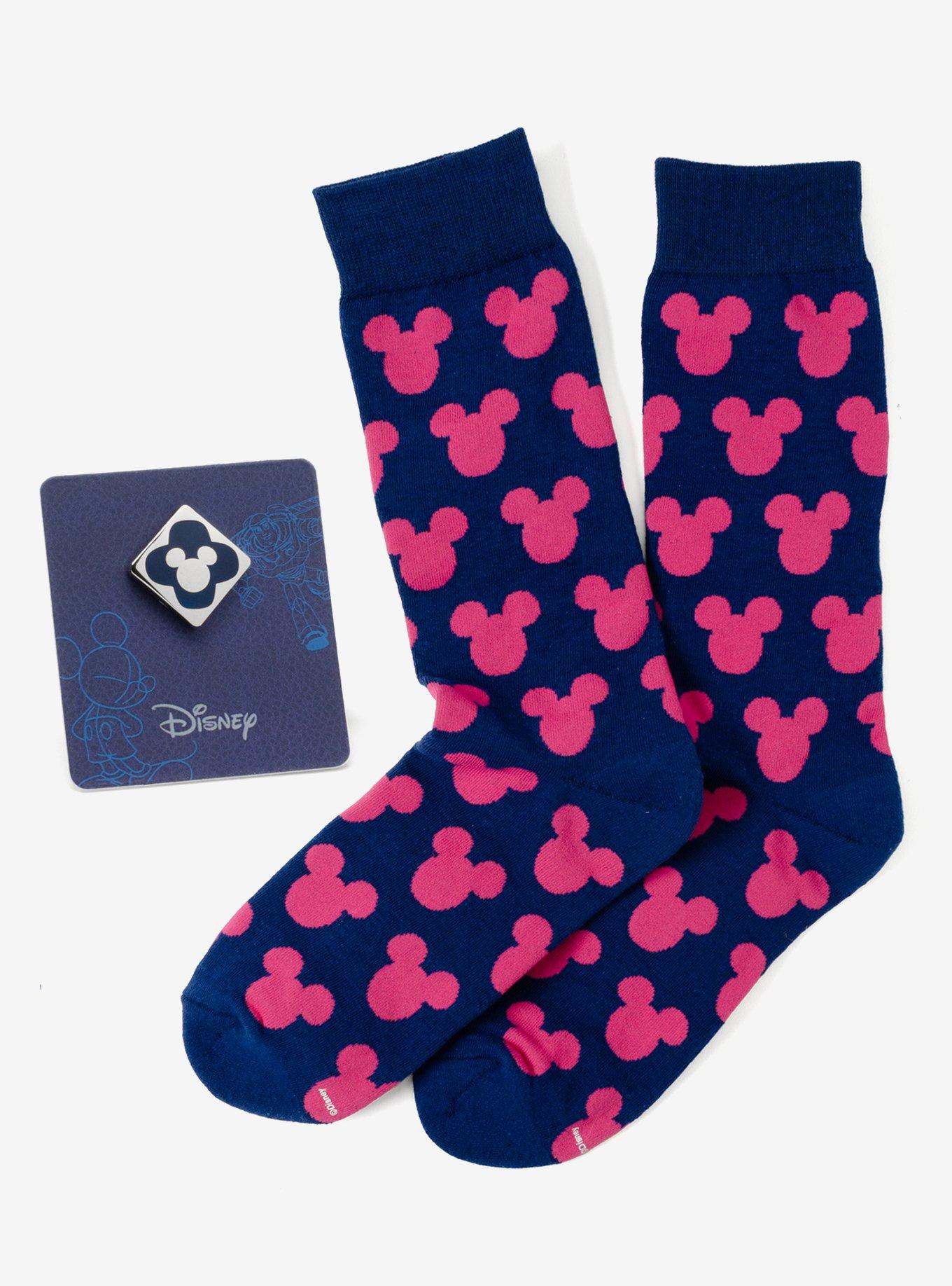 Disney Mickey Mouse Silhouette Pink Sock and Mickey Blue Lapel Pin Gift Set, , hi-res