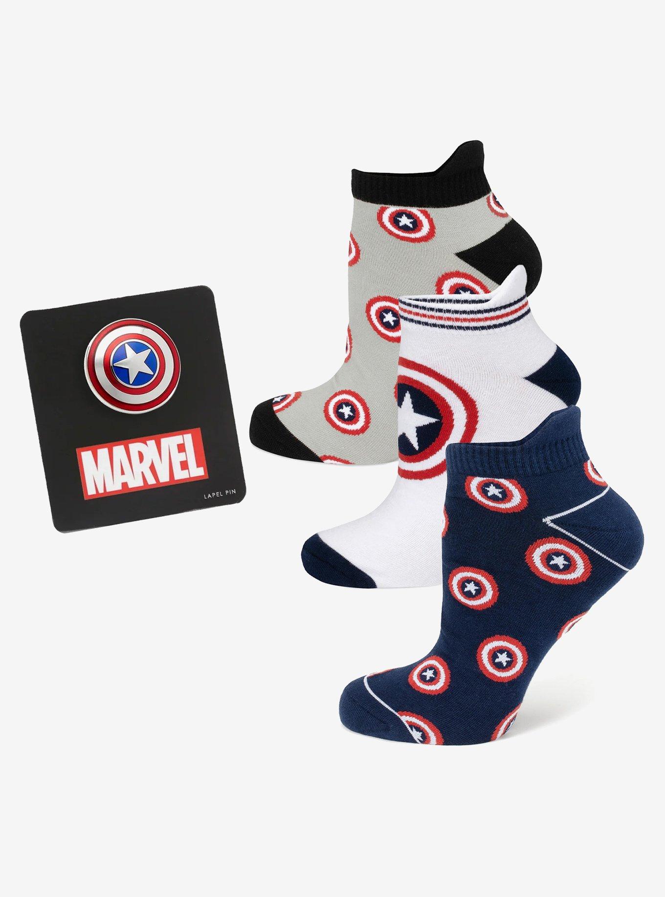 Marvel Captain America Ankle Socks 3-Pack and Lapel Pin Gift Set, , hi-res